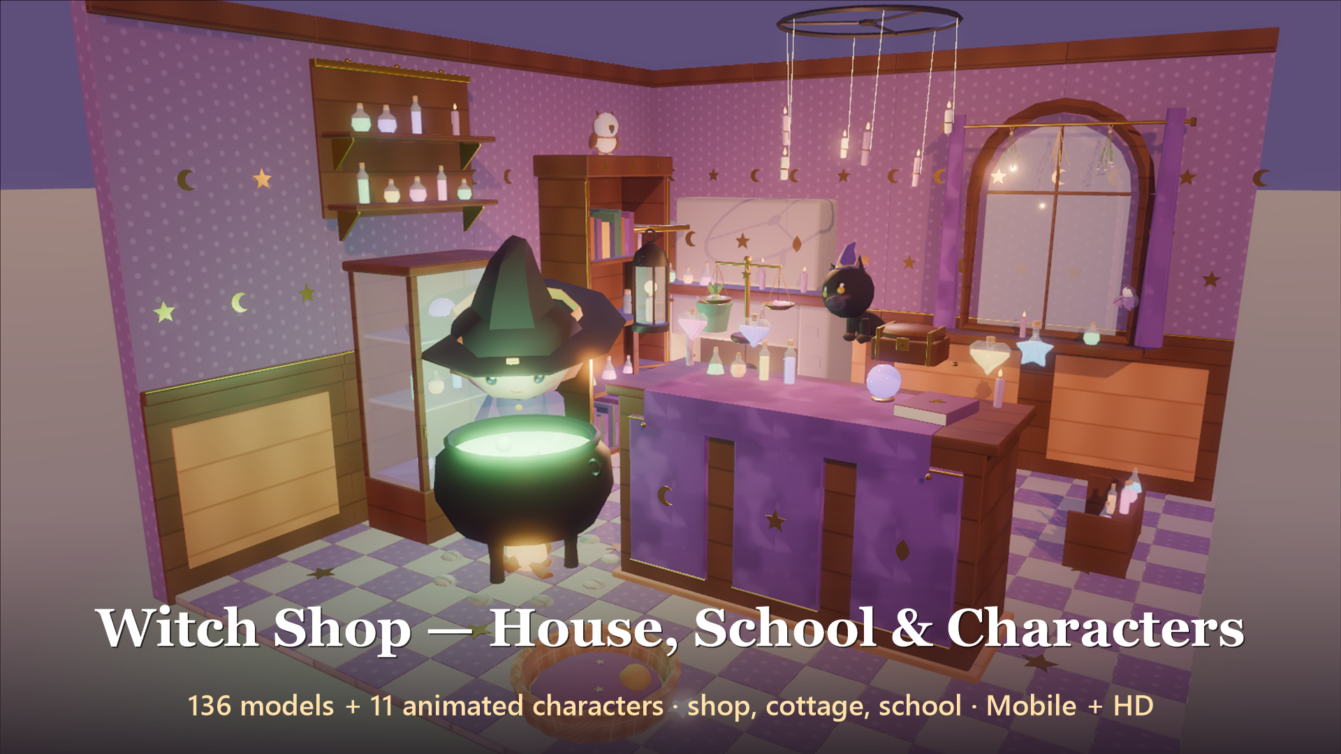 Witch Shop - House School &amp Characters - 147 Low-Poly Models 3D Model