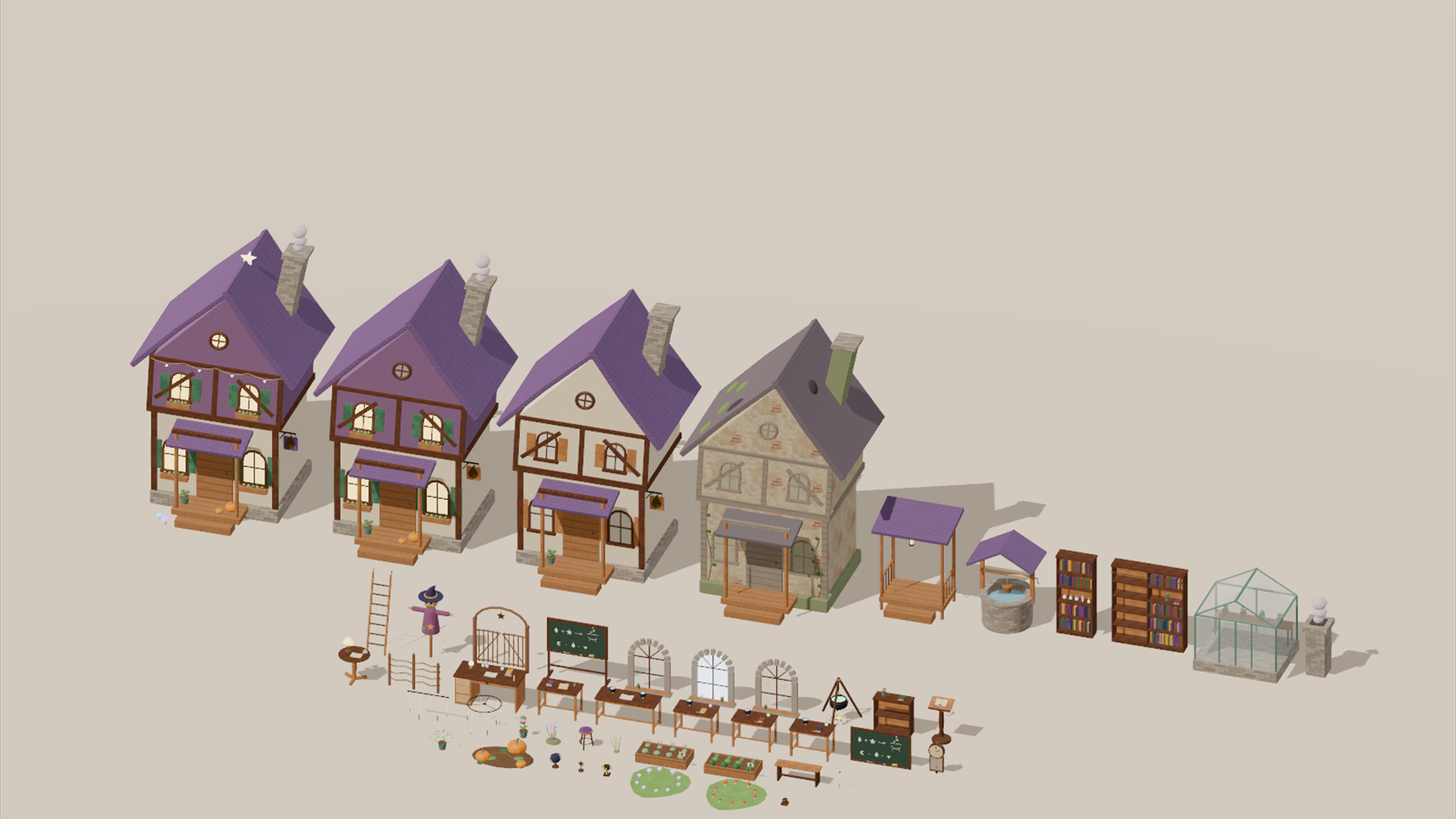 Witch Shop - House School & Characters - 147 Low-Poly Models 3D Model