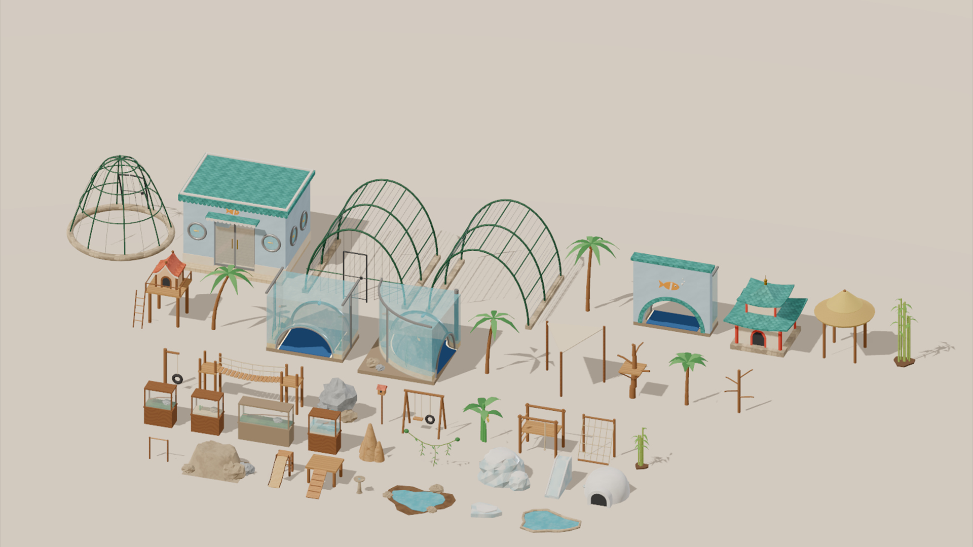 Zoo - Park & Enclosures - 337 Low-Poly Models 3D Model