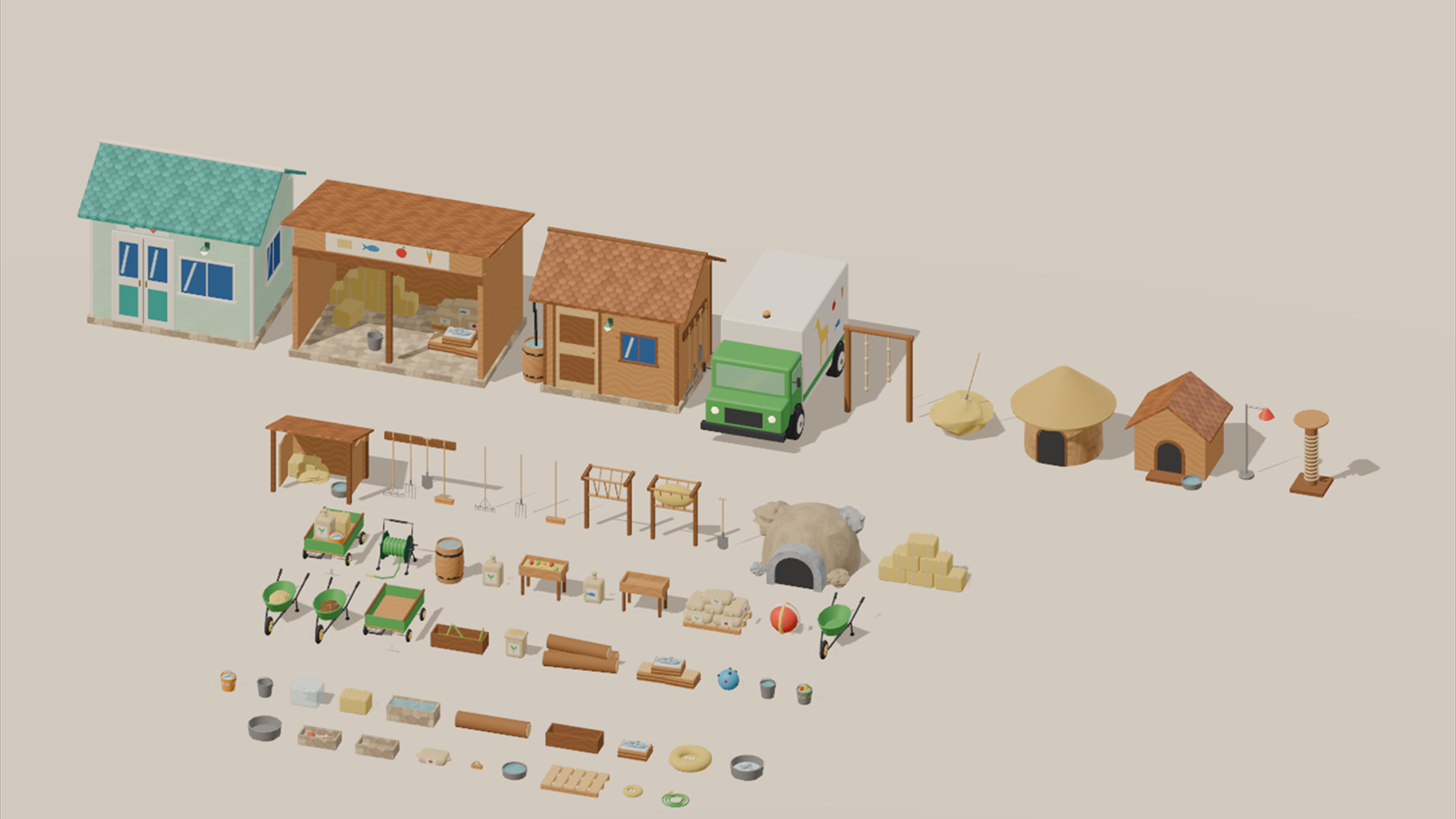 Zoo - Park &amp Enclosures - 337 Low-Poly Models 3D Model