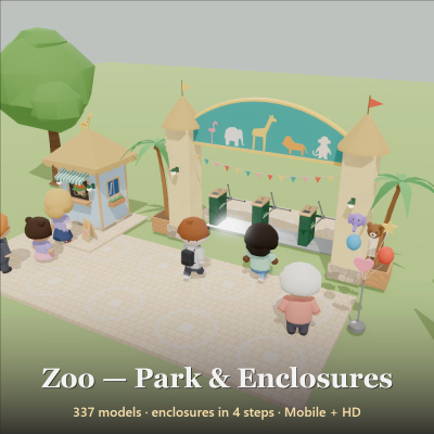 Zoo - Park & Enclosures - 337 Low-Poly Models