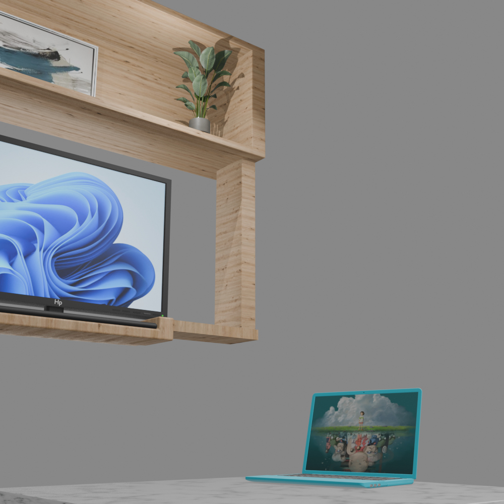 Modern Living Room Interior Scene with Oak TV Unit 3D Model