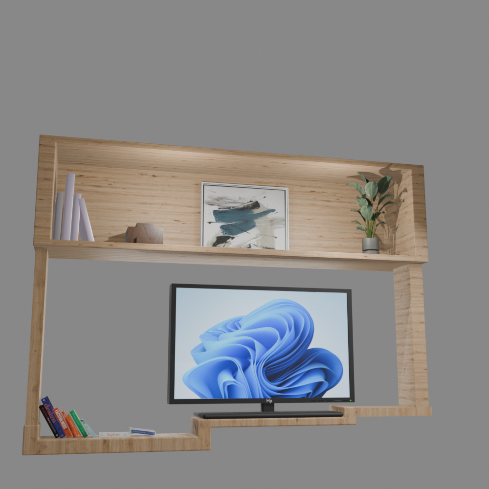 Modern Living Room Interior Scene with Oak TV Unit 3D Model