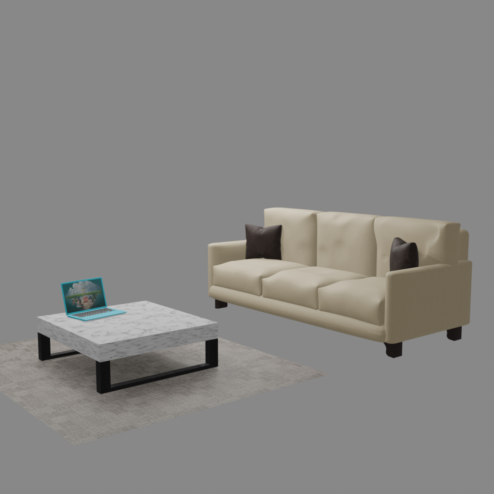 Modern Living Room Interior Scene with Oak TV Unit 3D Model