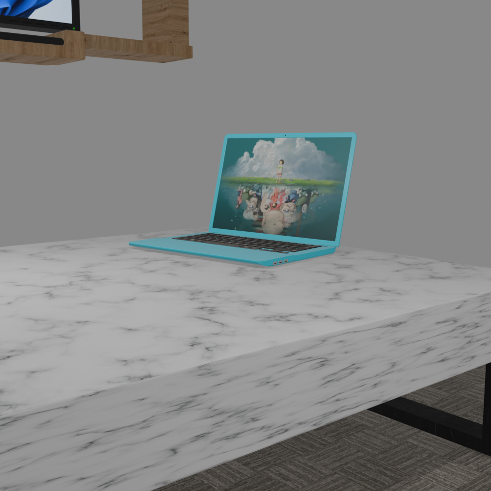Modern Marble Coffee Table with Rug & Laptop 3D Model 3D Model