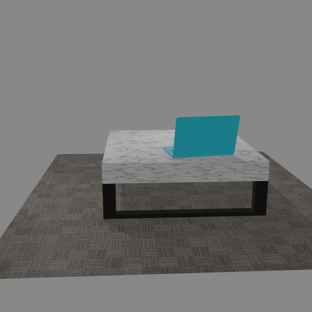 Modern Marble Coffee Table with Rug &amp Laptop 3D Model 3D Model