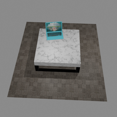 Modern Marble Coffee Table with Rug &amp Laptop 3D Model 3D Model