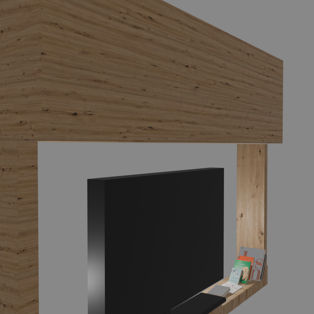 Modern Oak Wooden TV Wall Unit with Decor &amp Shelves 3D Model