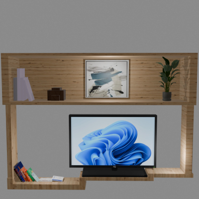 Modern Oak Wooden TV Wall Unit with Decor &amp Shelves 3D Model