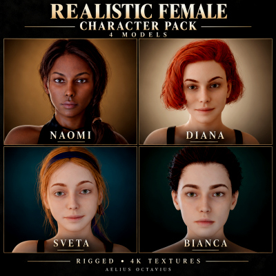 Realistic Female Character Pack 4 Rigged Models 4K