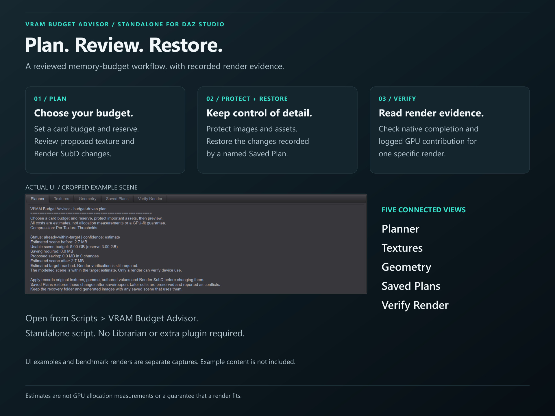 VRAM Budget Advisor for Daz Studio - Budget Planner and Rest Daz Content