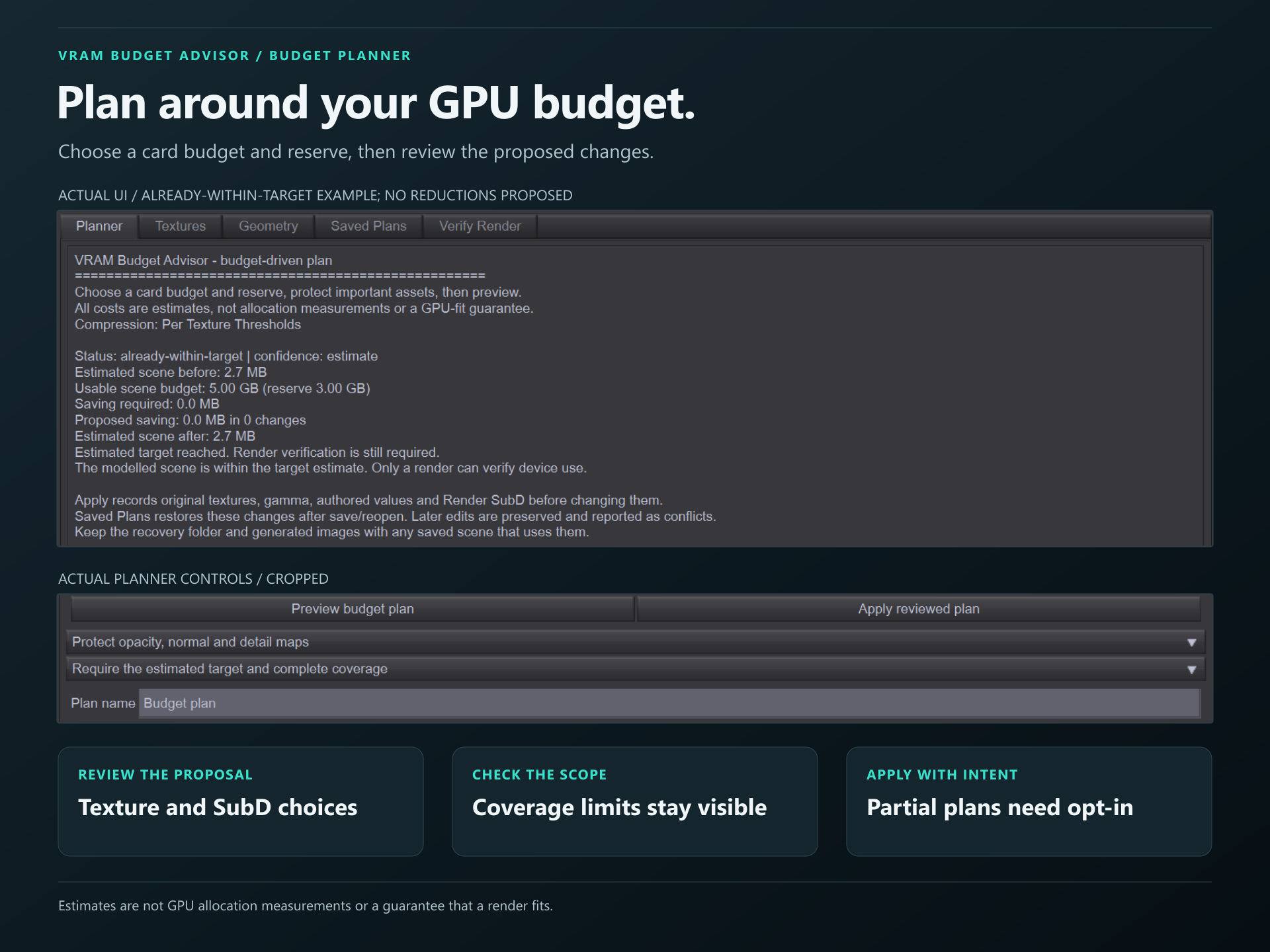 VRAM Budget Advisor for Daz Studio - Budget Planner and Rest Daz Content