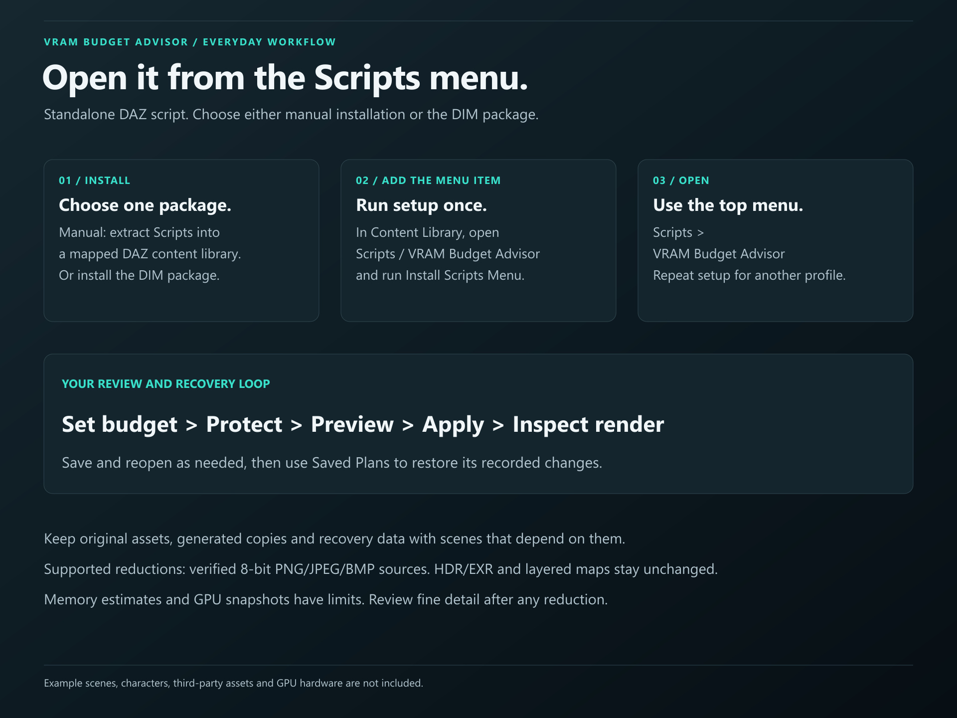 VRAM Budget Advisor for Daz Studio - Budget Planner and Rest Daz Content