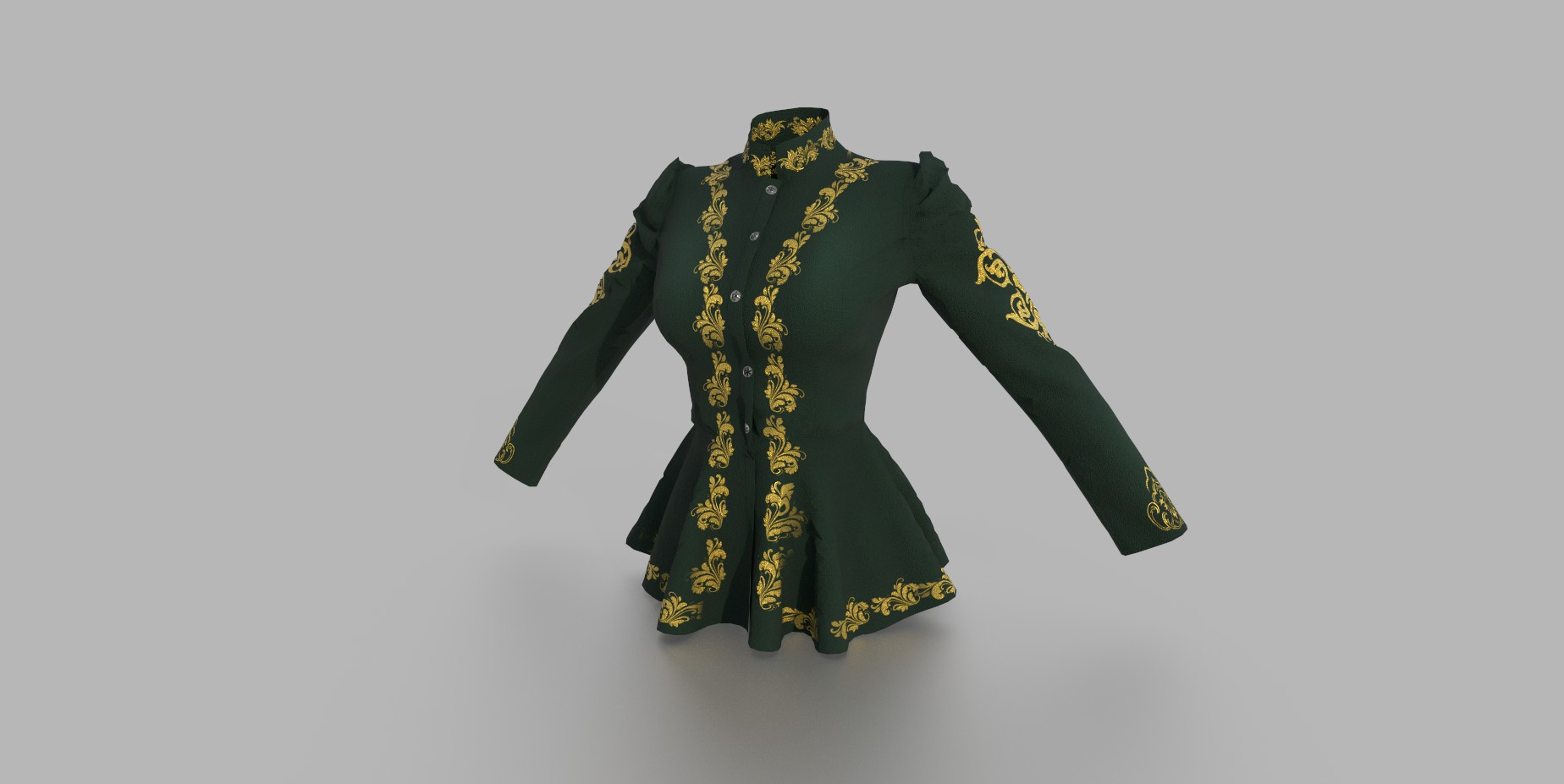 Baroque Velvet Peplum Coat 3D Model