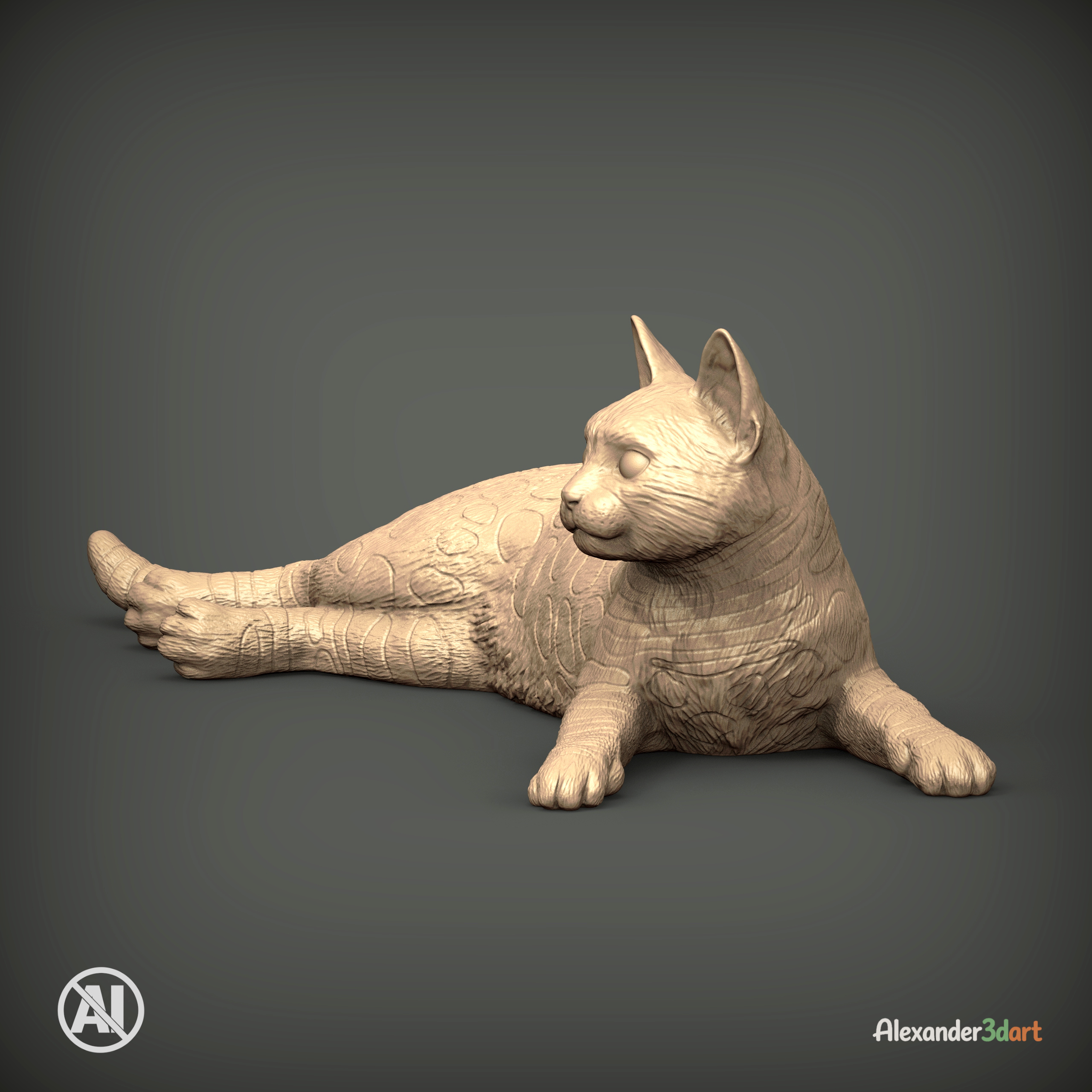 Bengal Cat Lying Down Realistic Cat 3D Print Model 3D Model