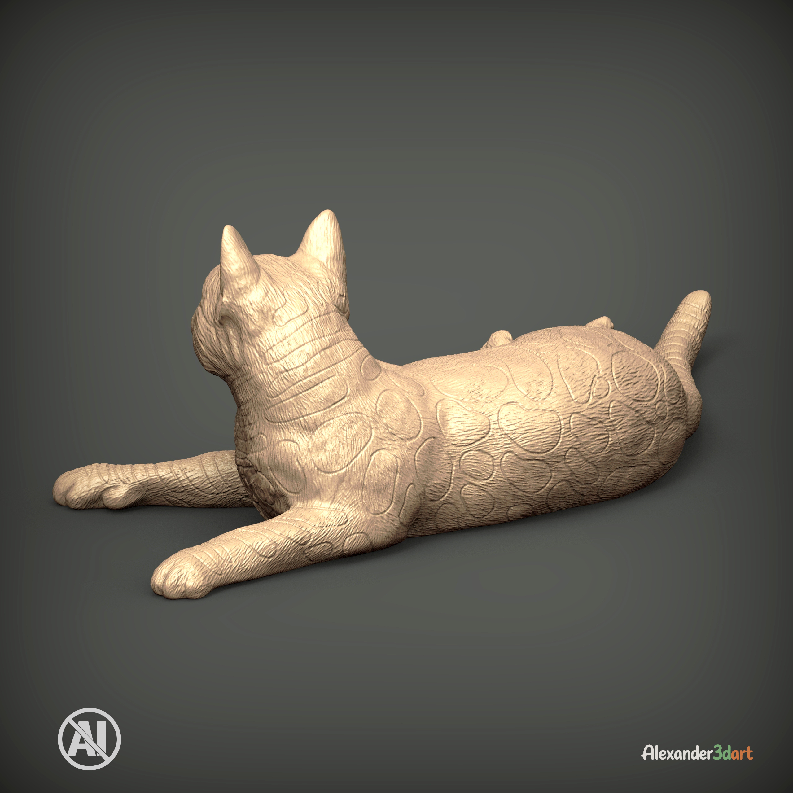 Bengal Cat Lying Down Realistic Cat 3D Print Model 3D Model