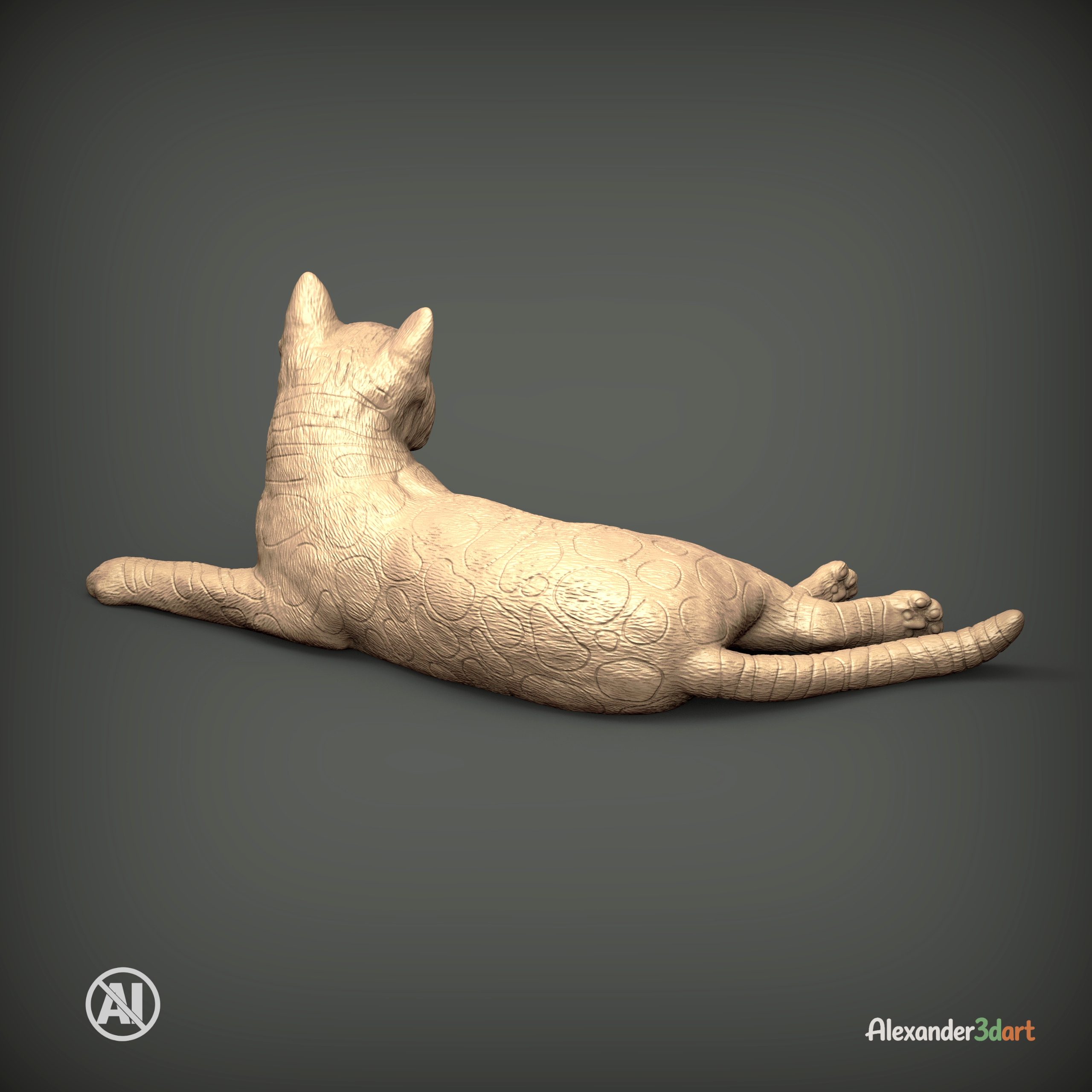 Bengal Cat Lying Down Realistic Cat 3D Print Model 3D Model