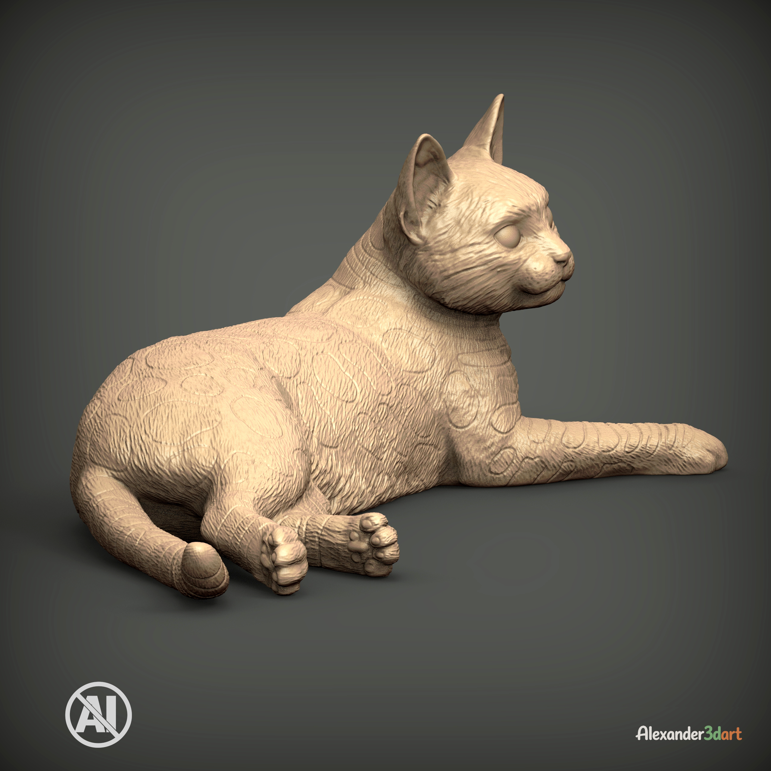 Bengal Cat Lying Down Realistic Cat 3D Print Model 3D Model