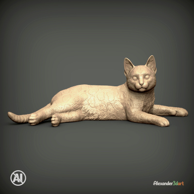 Bengal Cat Lying Down Realistic Cat 3D Print Model
