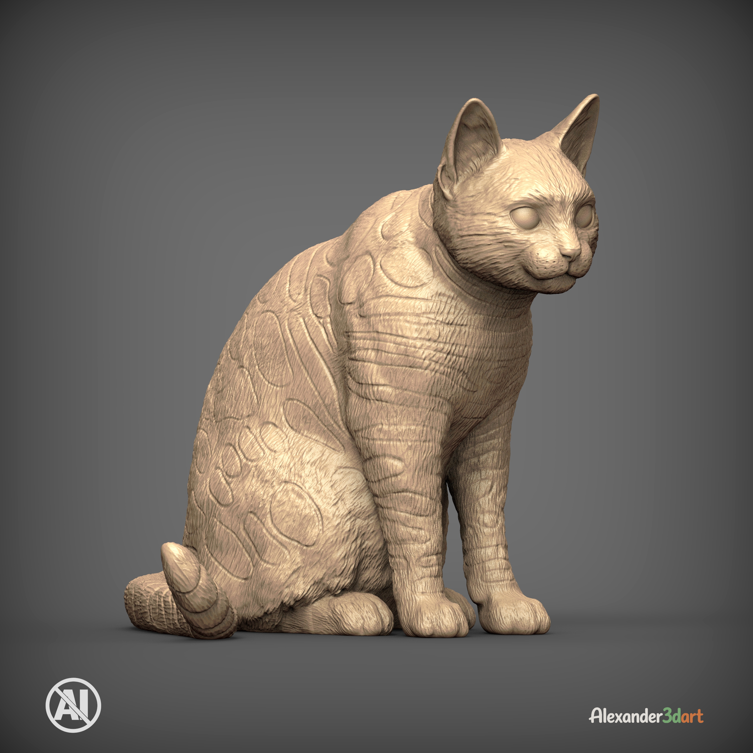 Bengal Cat Sitting &ndash Realistic Cat 3D Print Model STL 3D Model