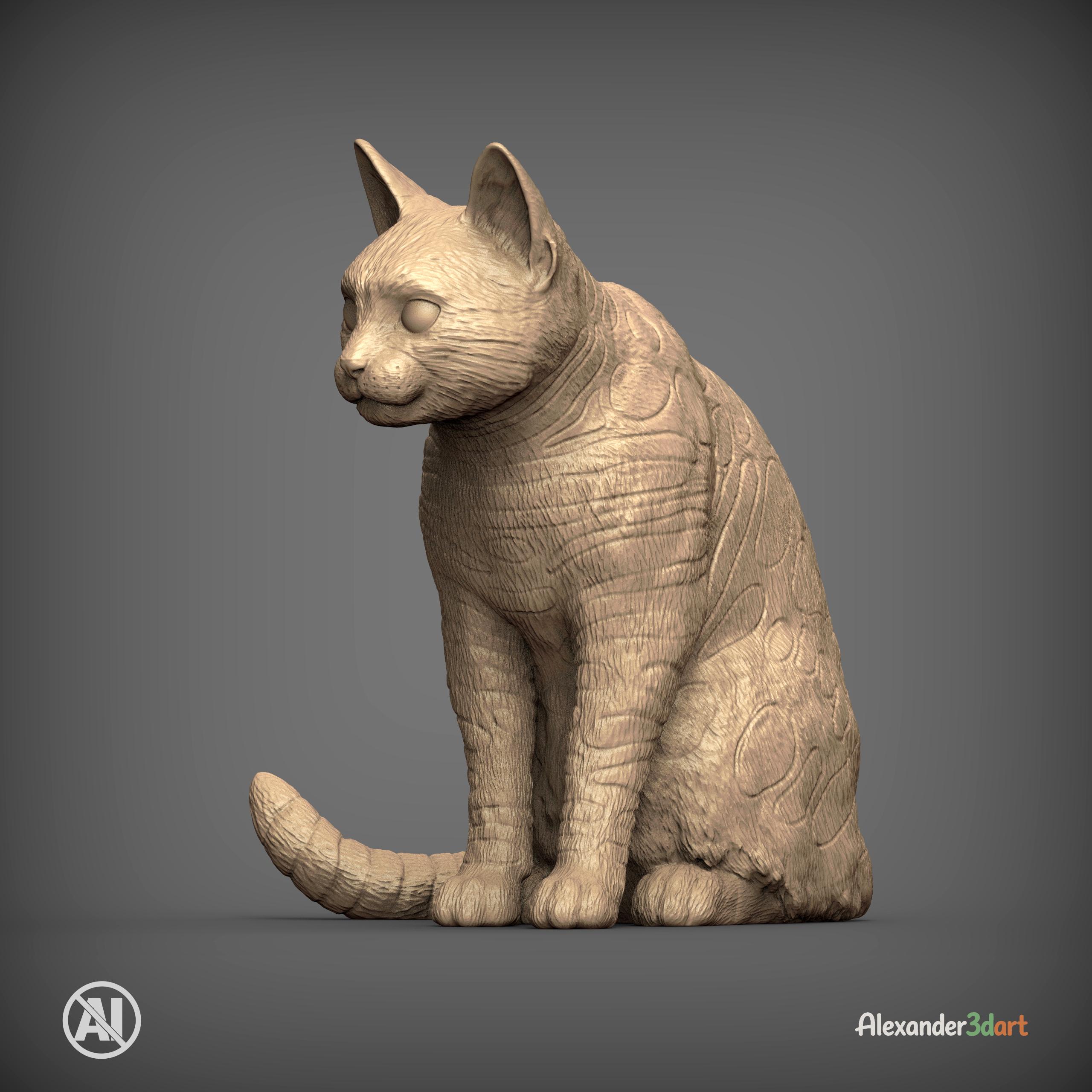 Bengal Cat Sitting &ndash Realistic Cat 3D Print Model STL 3D Model