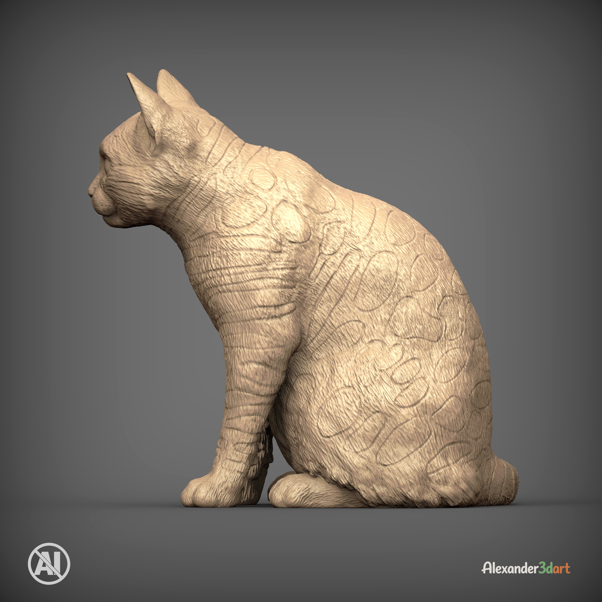 Bengal Cat Sitting &ndash Realistic Cat 3D Print Model STL 3D Model