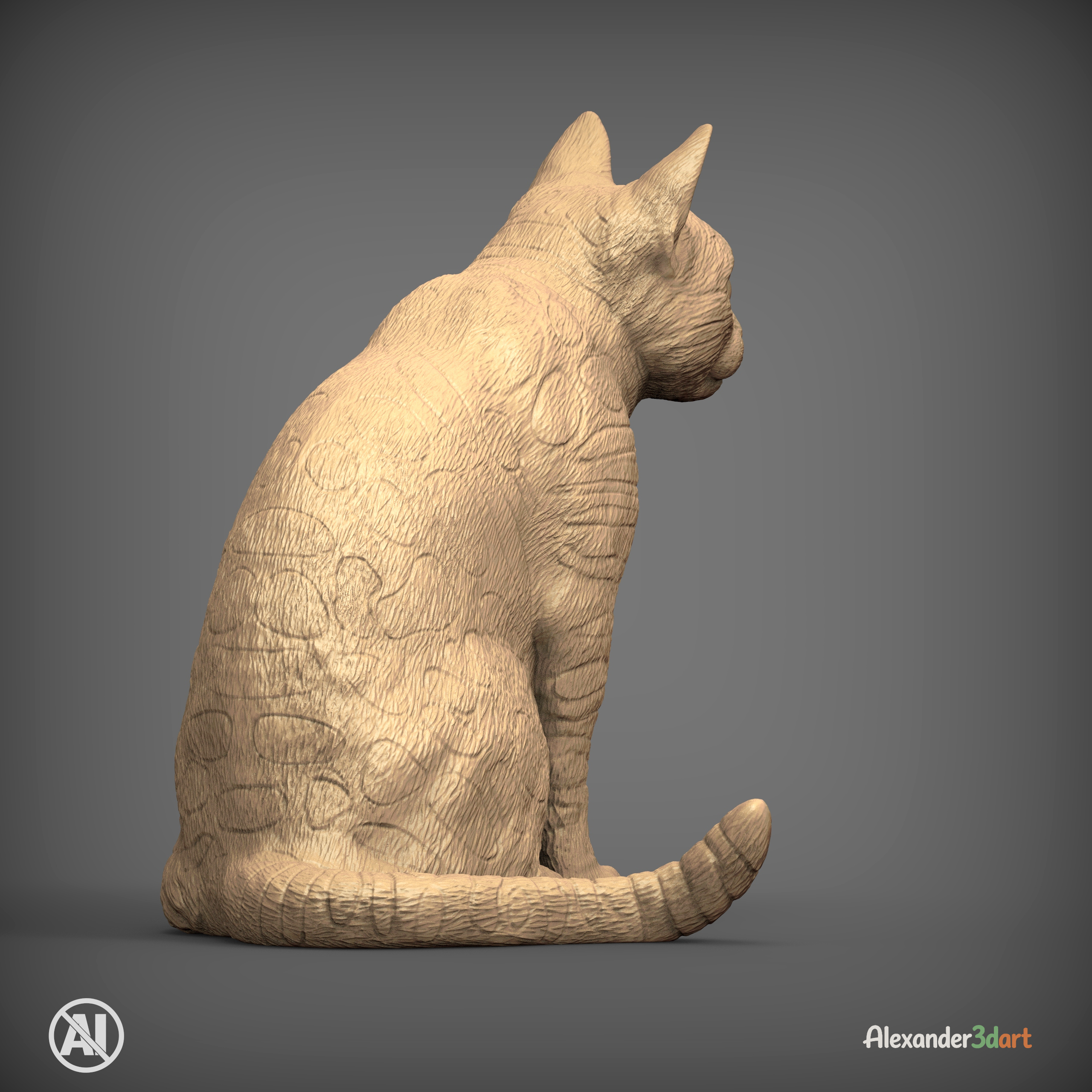 Bengal Cat Sitting &ndash Realistic Cat 3D Print Model STL 3D Model