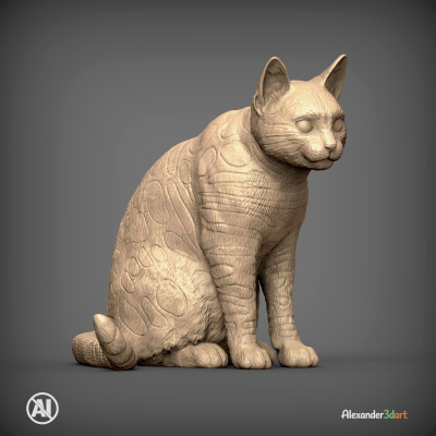 Bengal Cat Sitting &ndash; Realistic Cat 3D Print Model STL