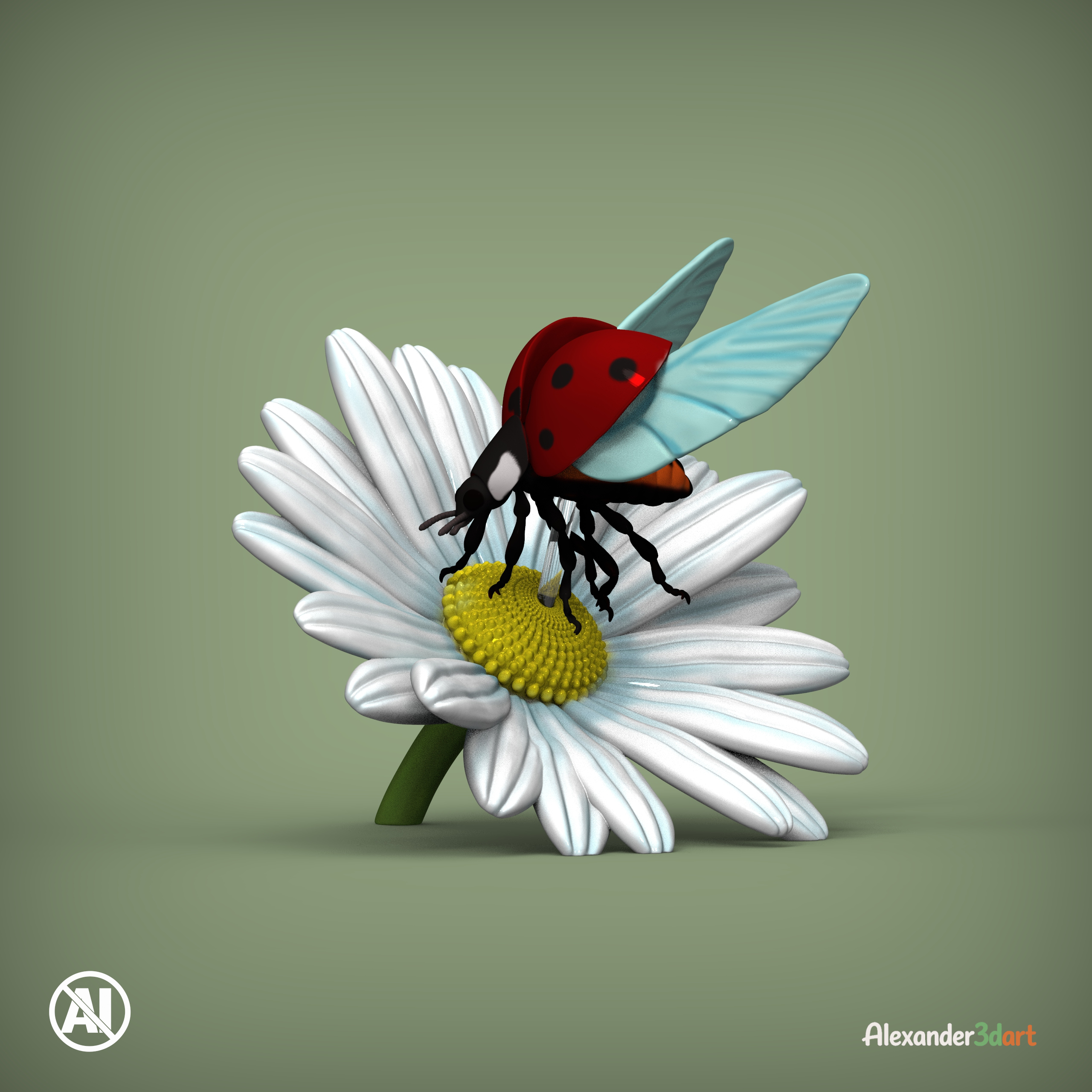 Flying Ladybug on a Daisy 3D Print Model STL 3D Model