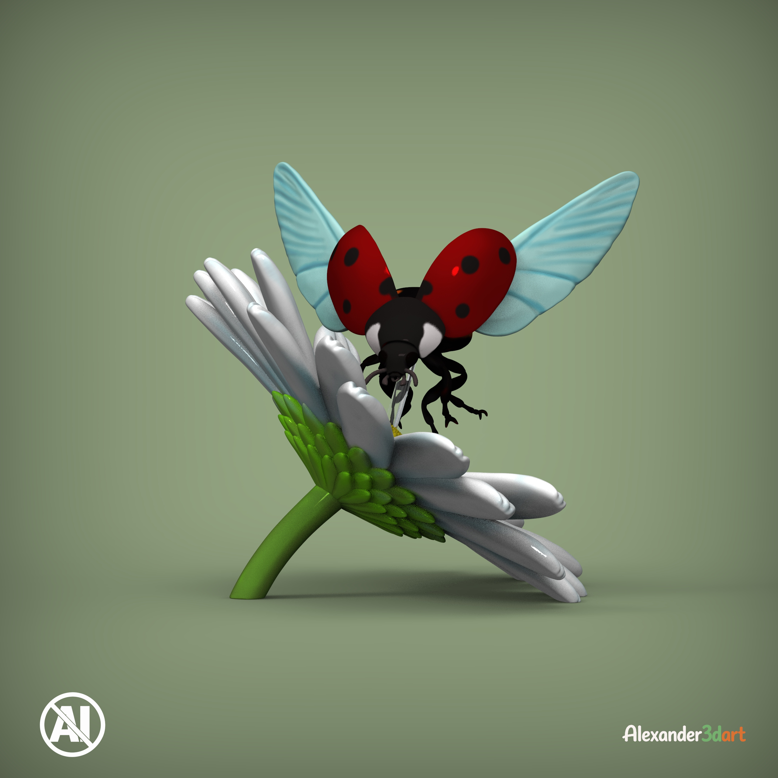 Flying Ladybug on a Daisy 3D Print Model STL 3D Model