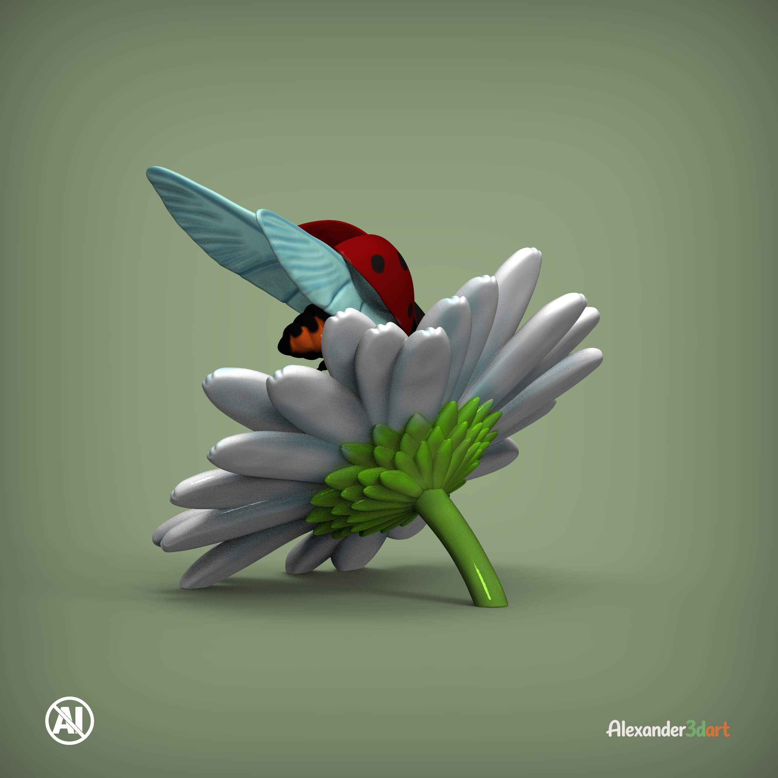 Flying Ladybug on a Daisy 3D Print Model STL 3D Model