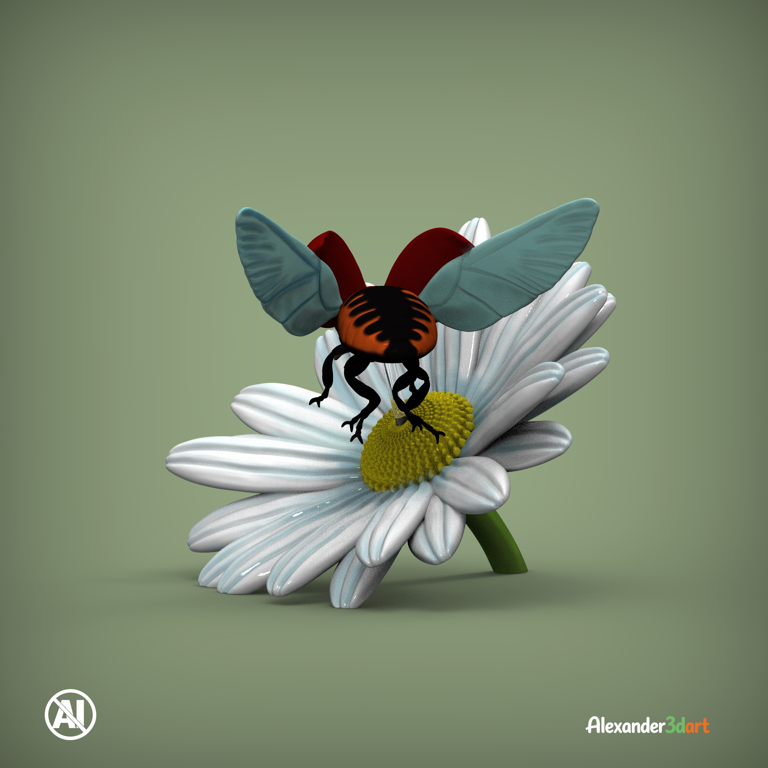 Flying Ladybug on a Daisy 3D Print Model STL 3D Model