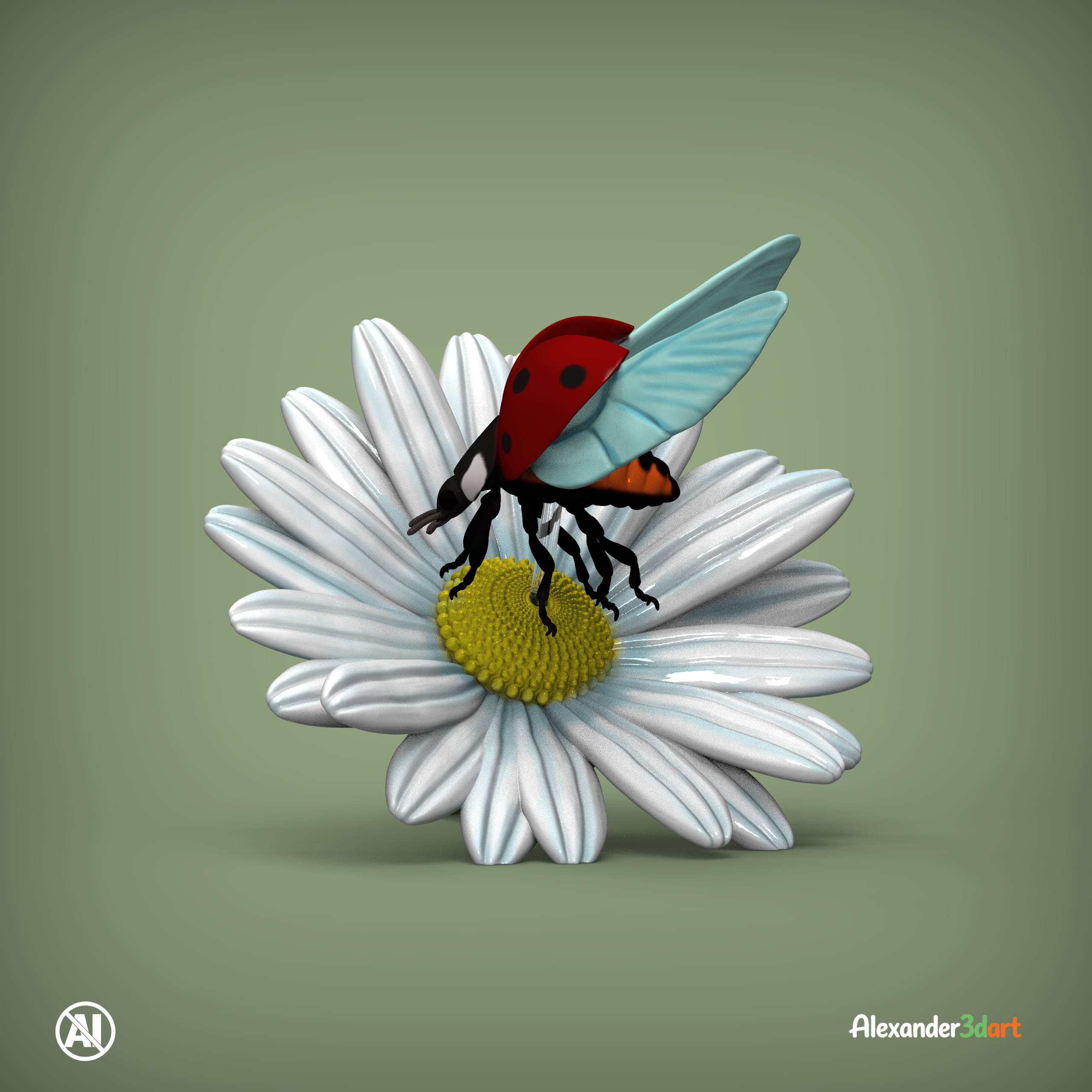 Flying Ladybug on a Daisy 3D Print Model STL 3D Model