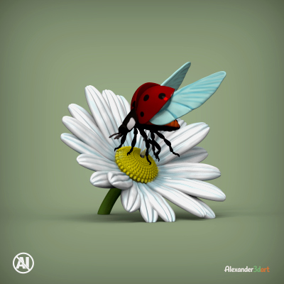 Flying Ladybug on a Daisy 3D Print Model STL