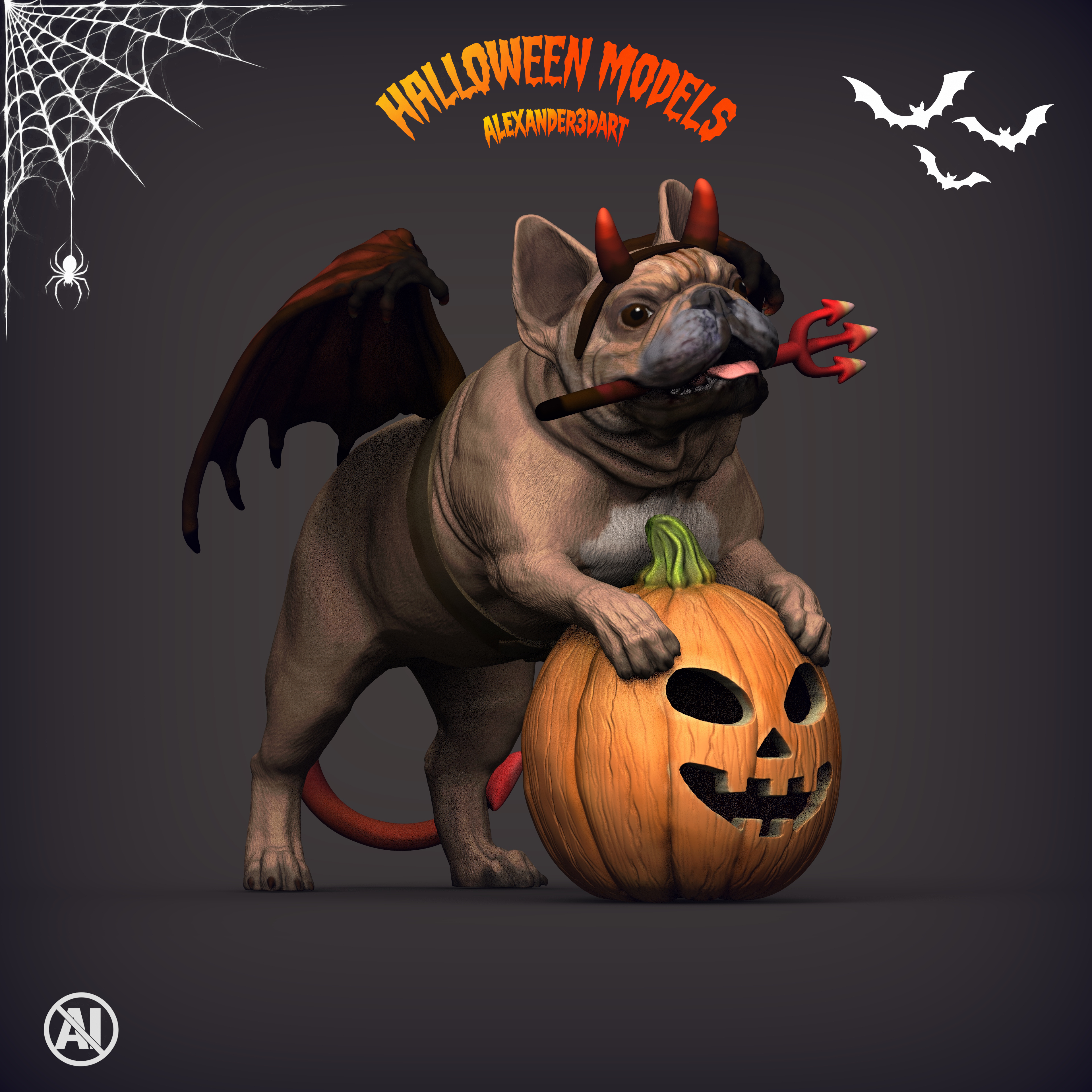 French Bulldog in a Little Devil Costume &ndash Halloween 3 3D Model