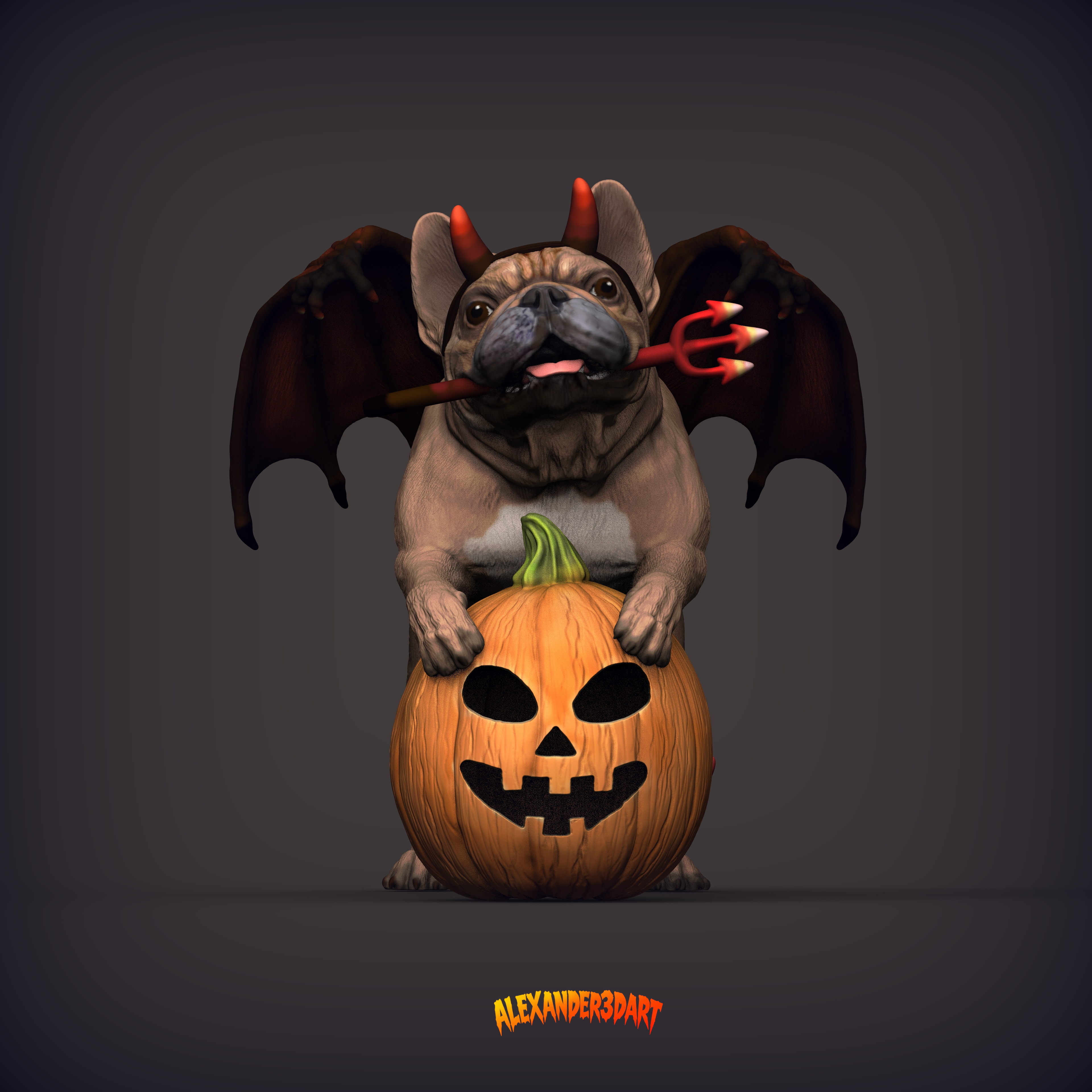 French Bulldog in a Little Devil Costume &ndash Halloween 3 3D Model