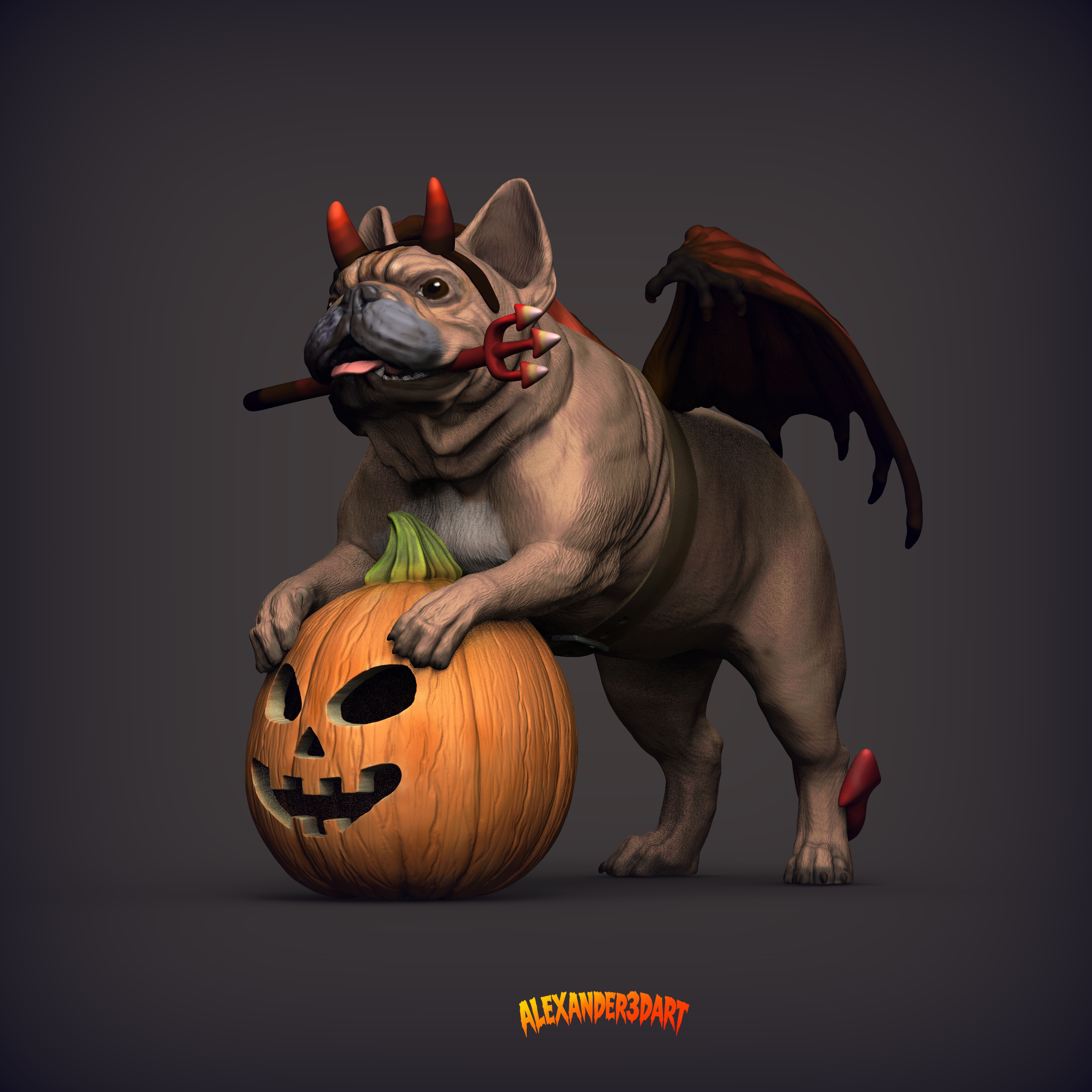 French Bulldog in a Little Devil Costume &ndash Halloween 3 3D Model