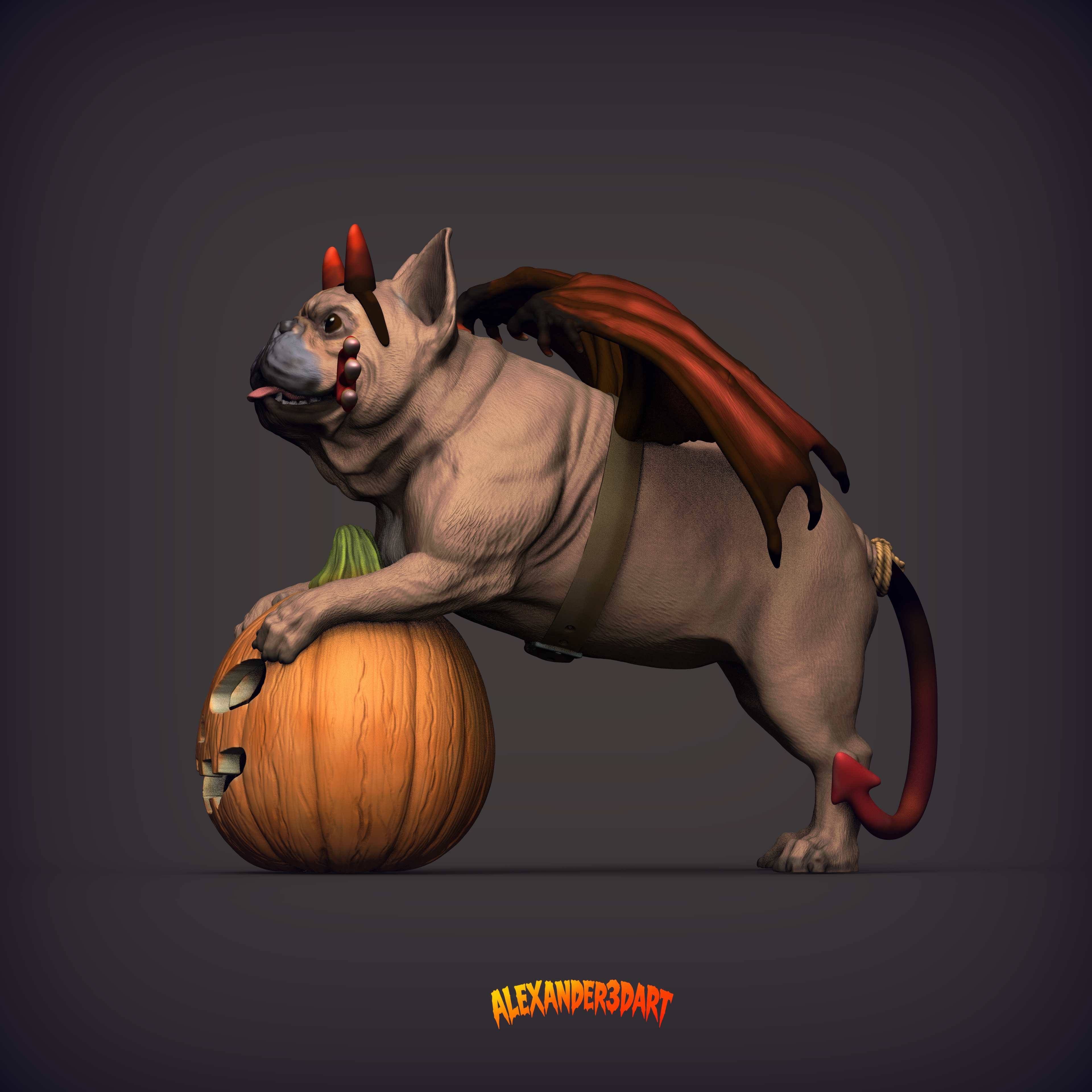 French Bulldog in a Little Devil Costume &ndash Halloween 3 3D Model