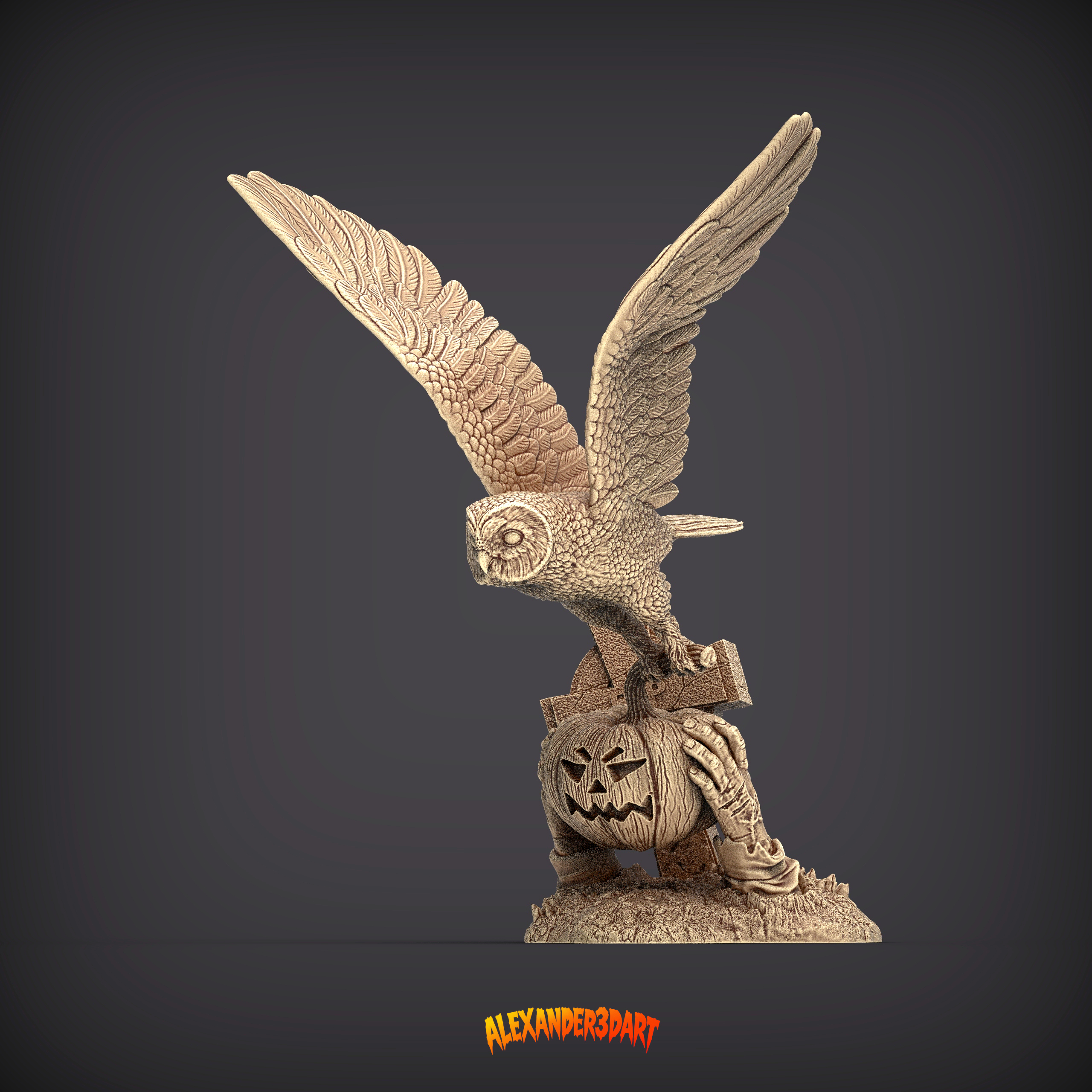 Halloween Owl Stealing a Pumpkin Lantern 3D Print Model 3D Model
