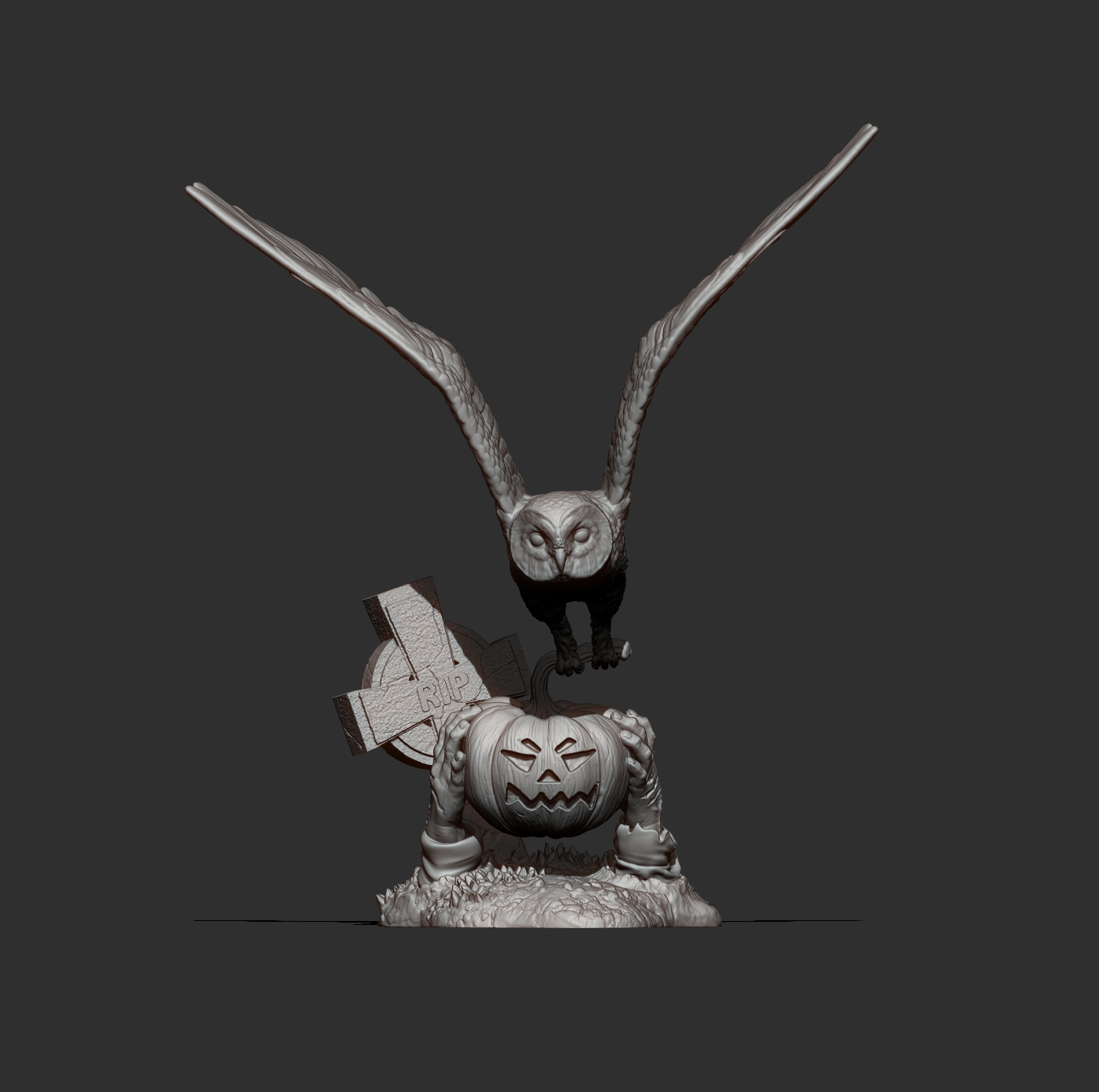 Halloween Owl Stealing a Pumpkin Lantern 3D Print Model 3D Model