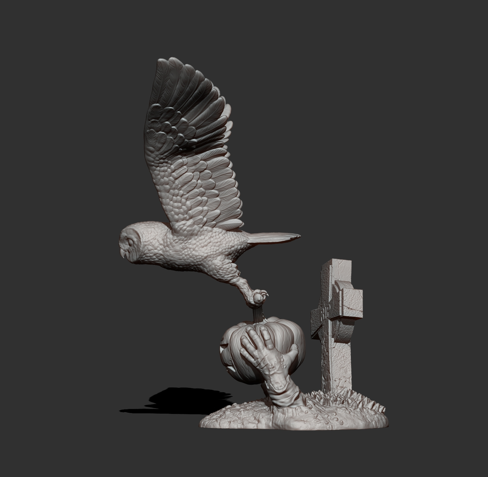 Halloween Owl Stealing a Pumpkin Lantern 3D Print Model 3D Model
