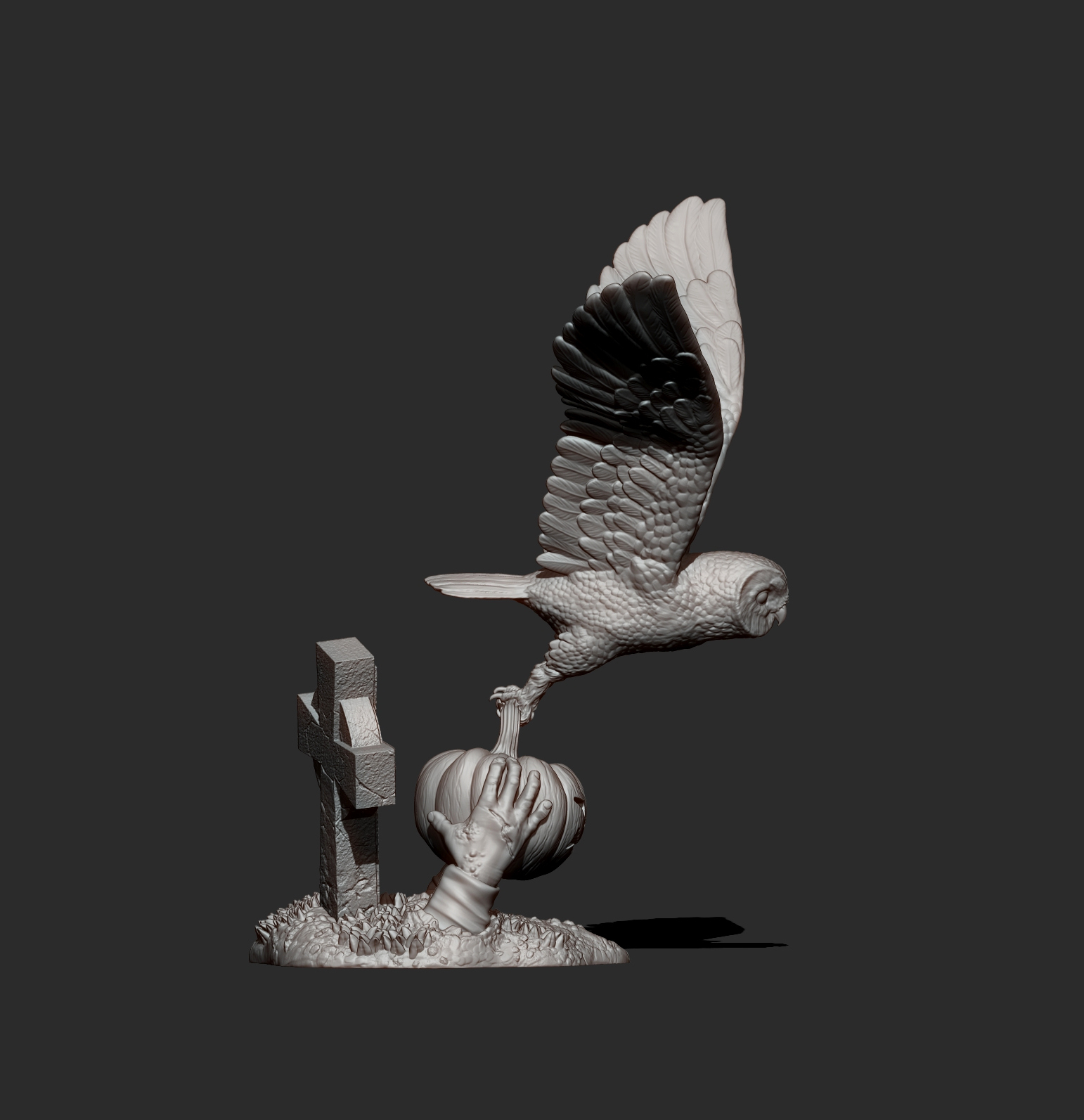 Halloween Owl Stealing a Pumpkin Lantern 3D Print Model 3D Model