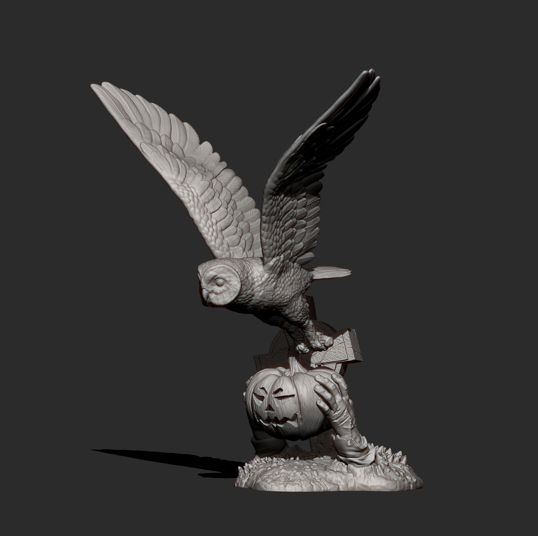 Halloween Owl Stealing a Pumpkin Lantern 3D Print Model 3D Model