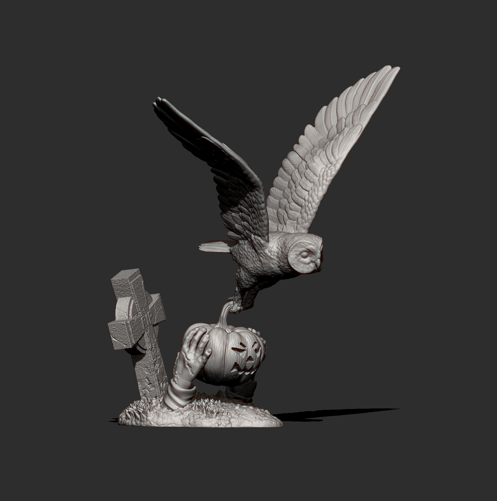 Halloween Owl Stealing a Pumpkin Lantern 3D Print Model 3D Model