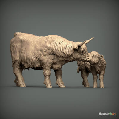 Highland Cow and Calf Sculpture