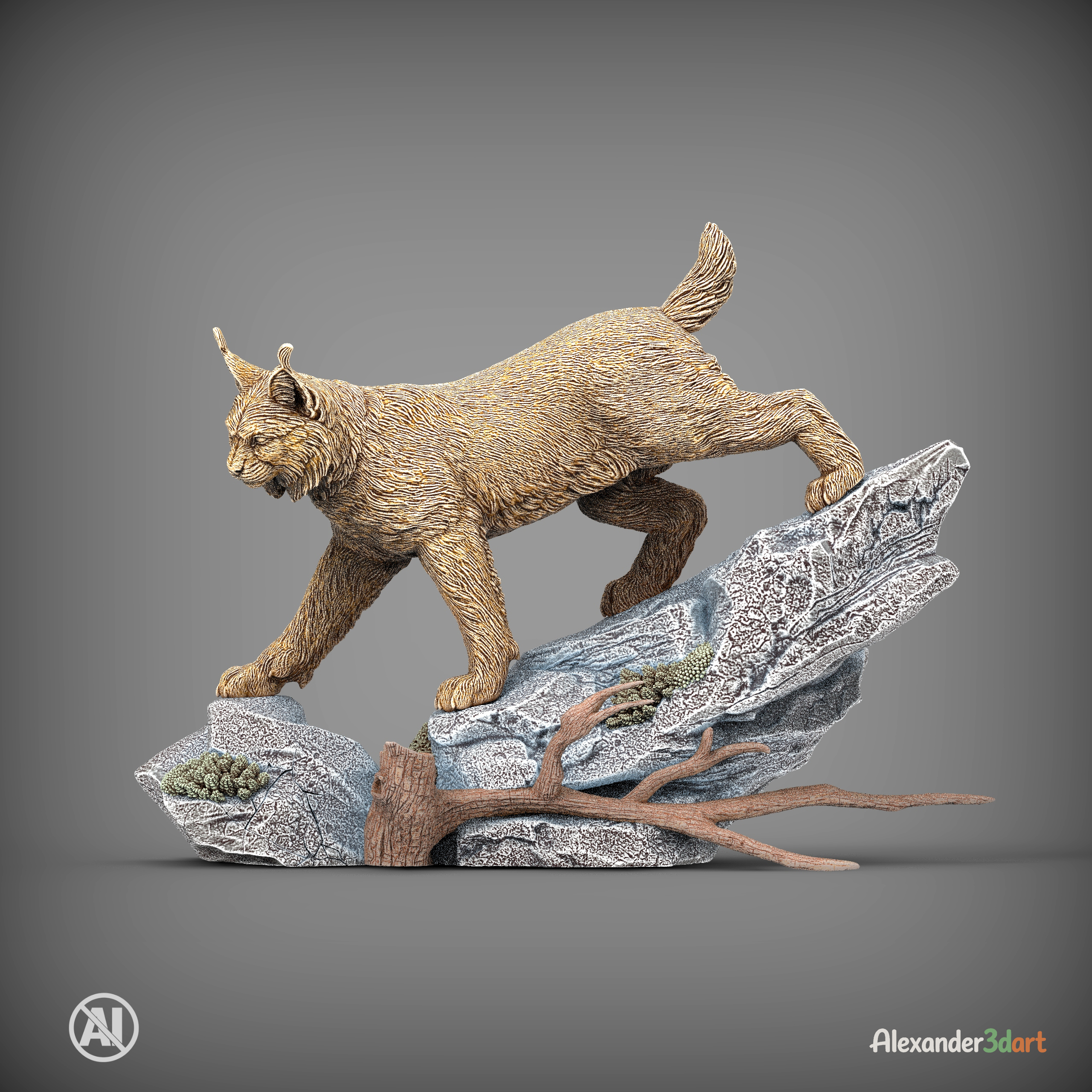 Lynx on the Rocks 3D Model