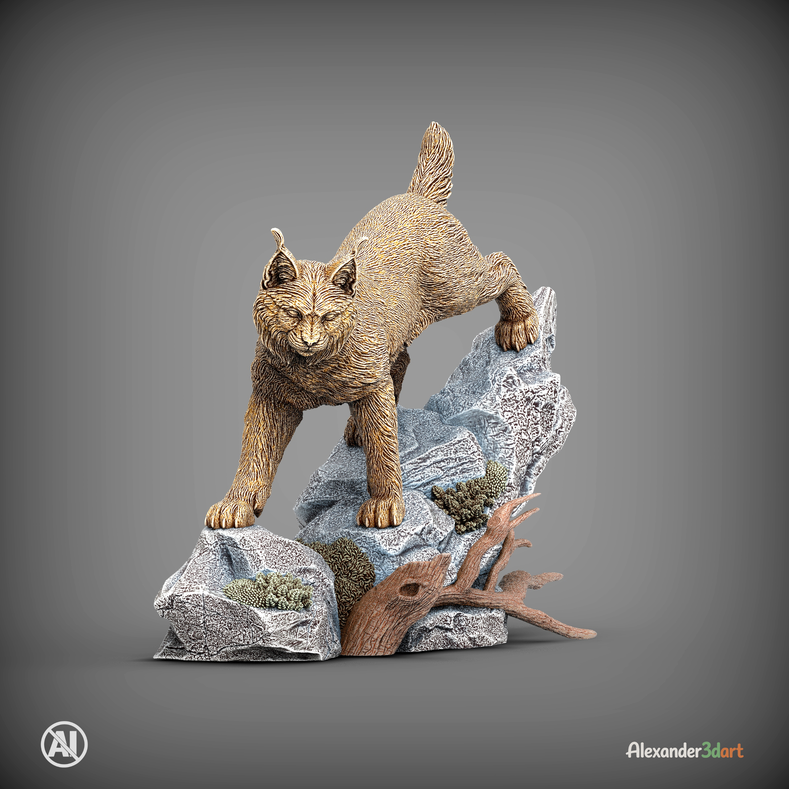Lynx on the Rocks 3D Model