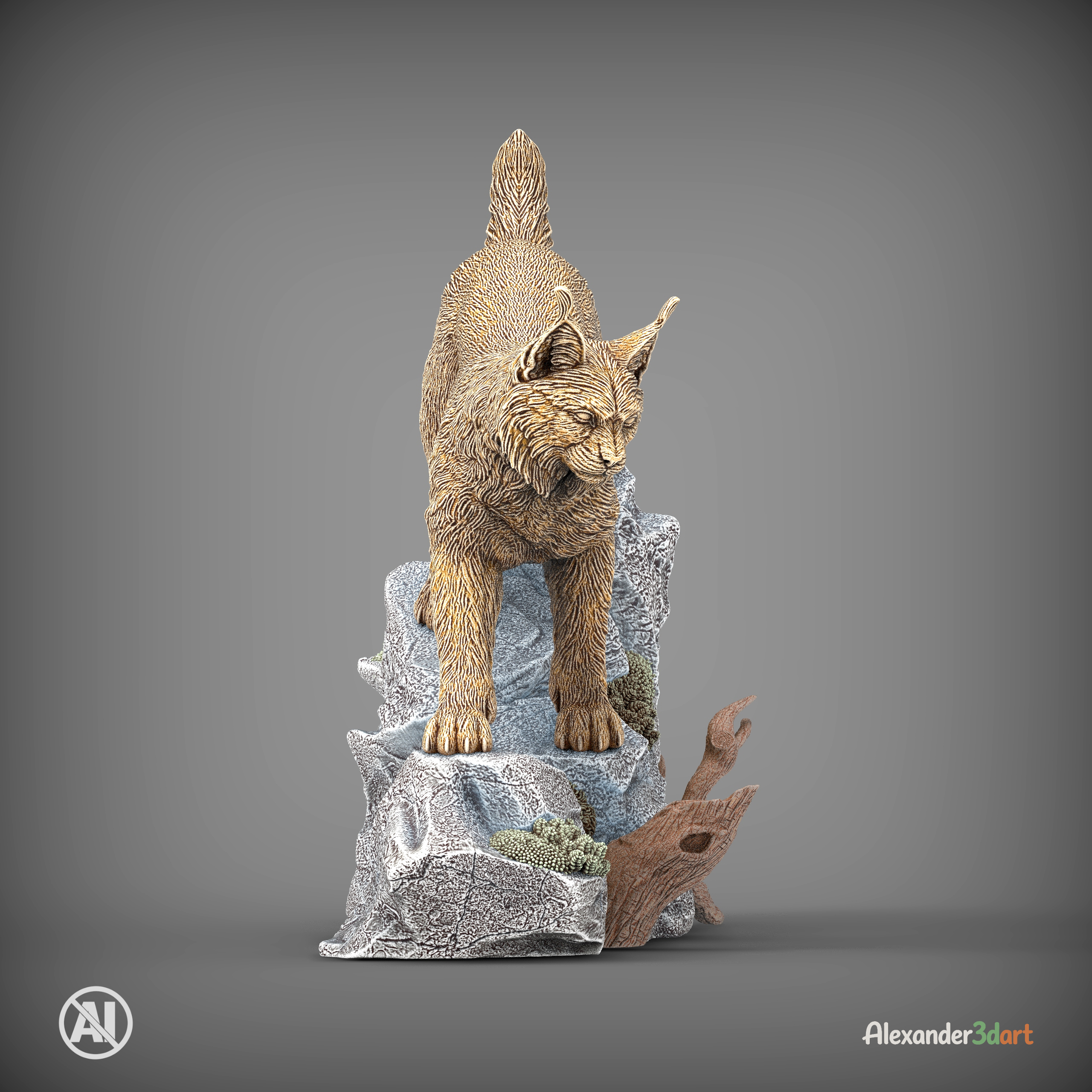 Lynx on the Rocks 3D Model