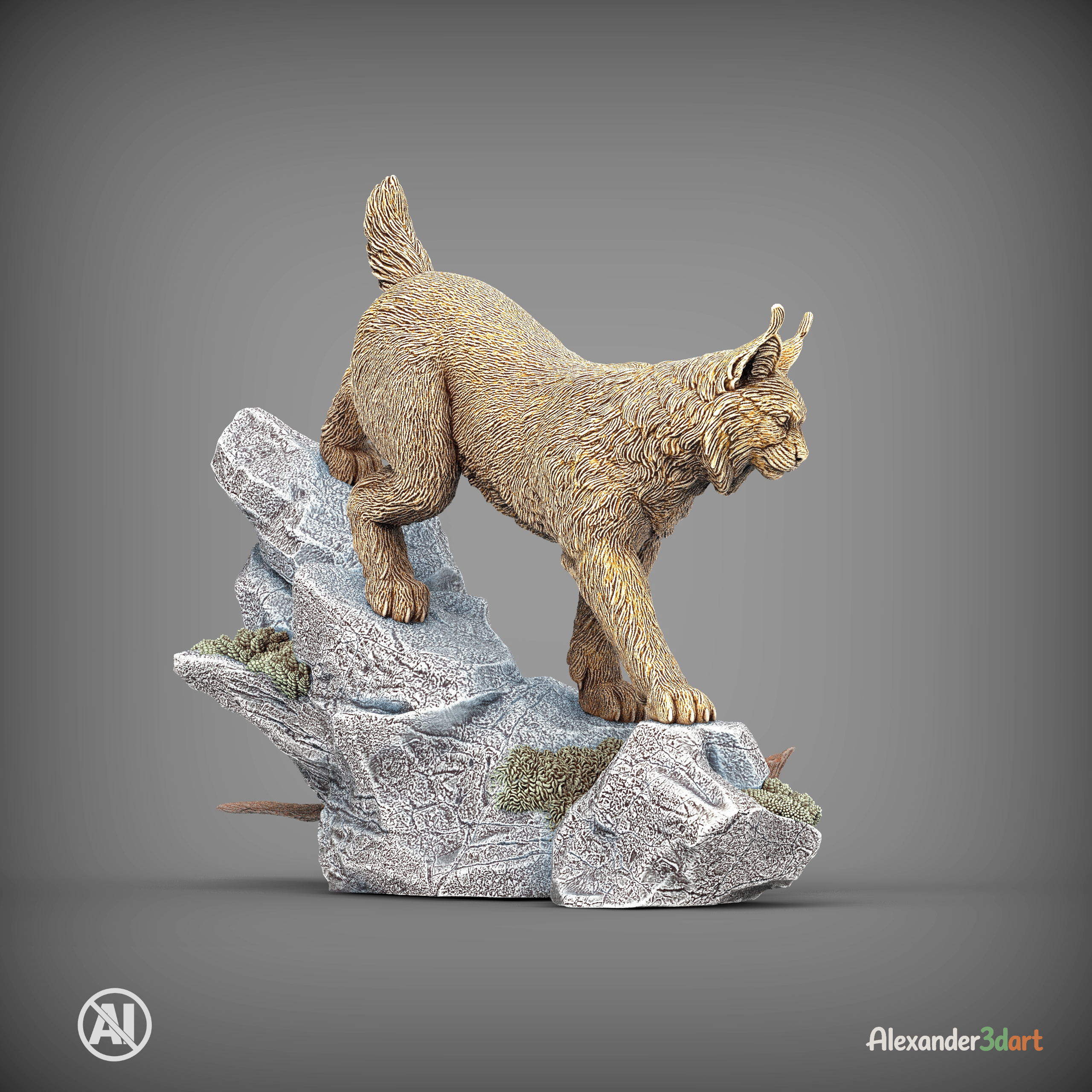 Lynx on the Rocks 3D Model