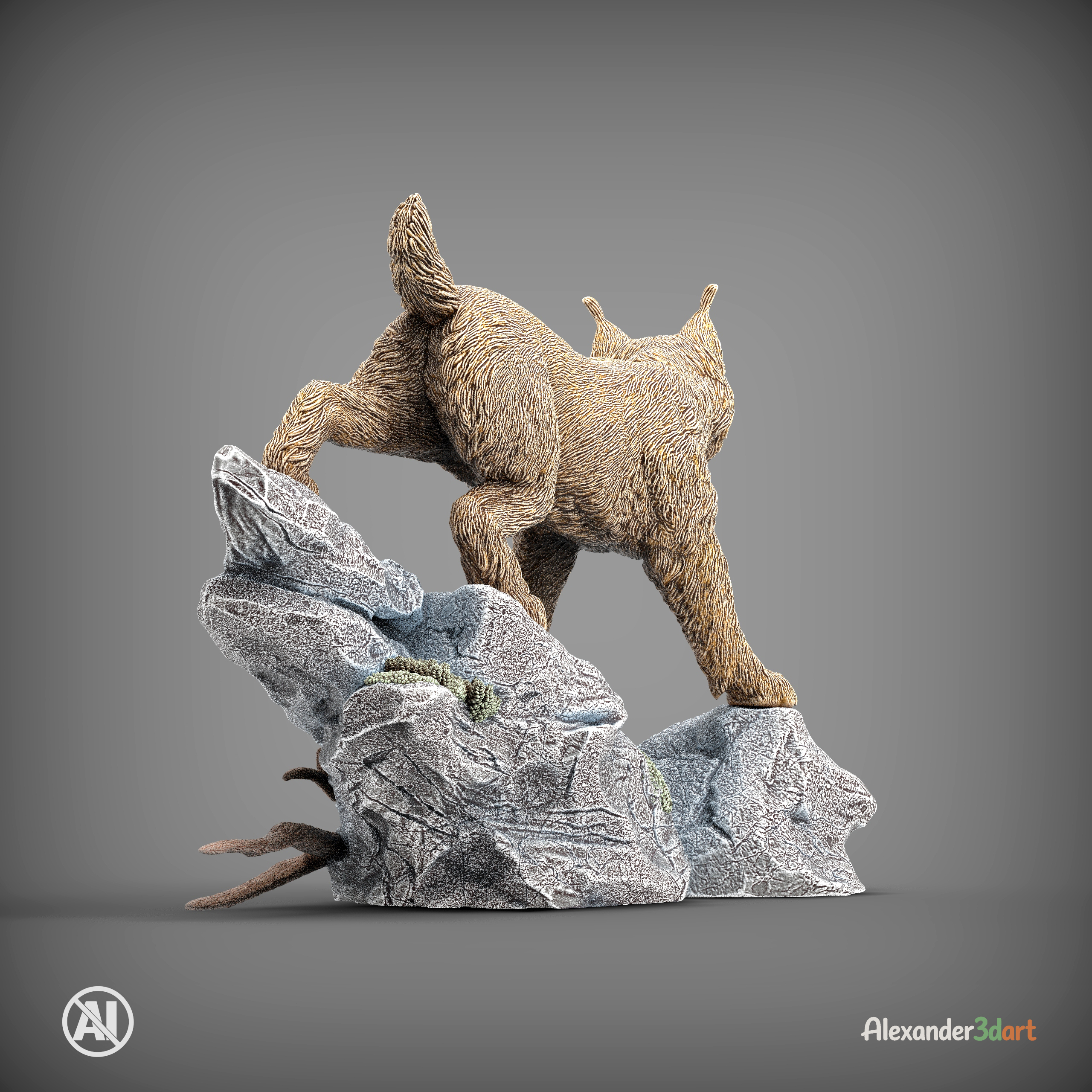Lynx on the Rocks 3D Model